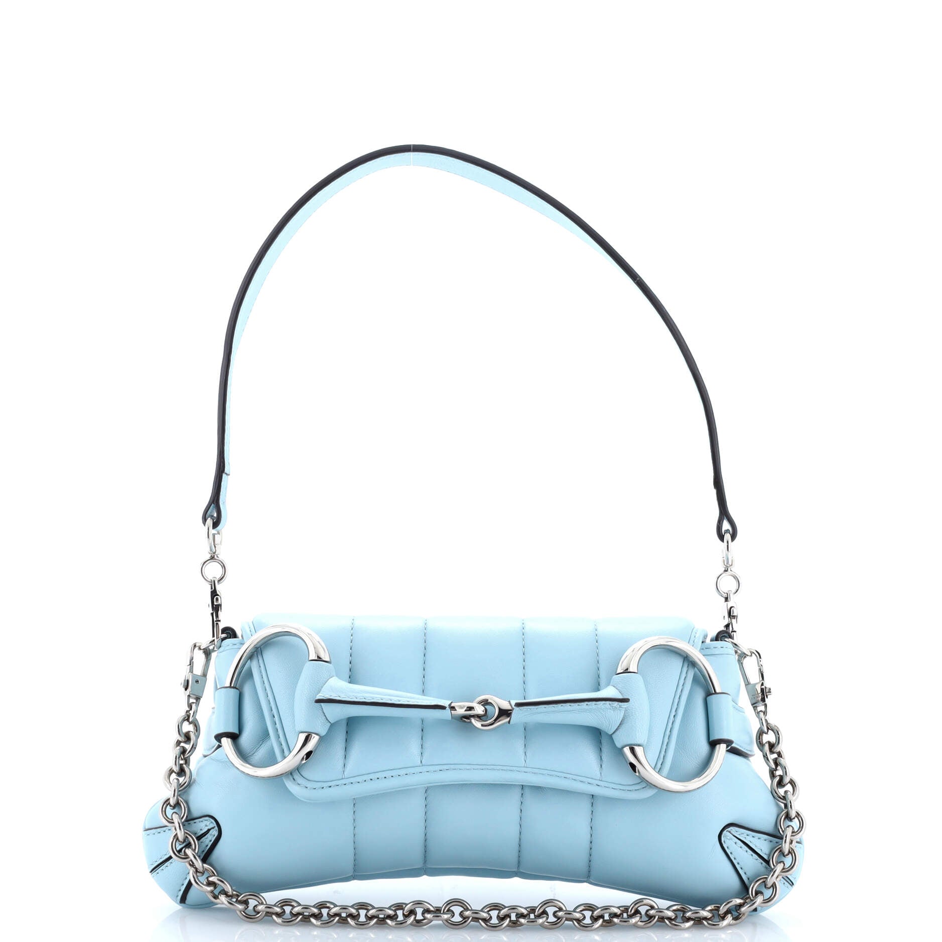 Horsebit Chain Shoulder Bag Vertical Quilted Leather Small