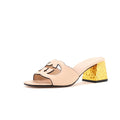 Women's Interlocking G Cut-Out Heeled Slide Sandals Leather