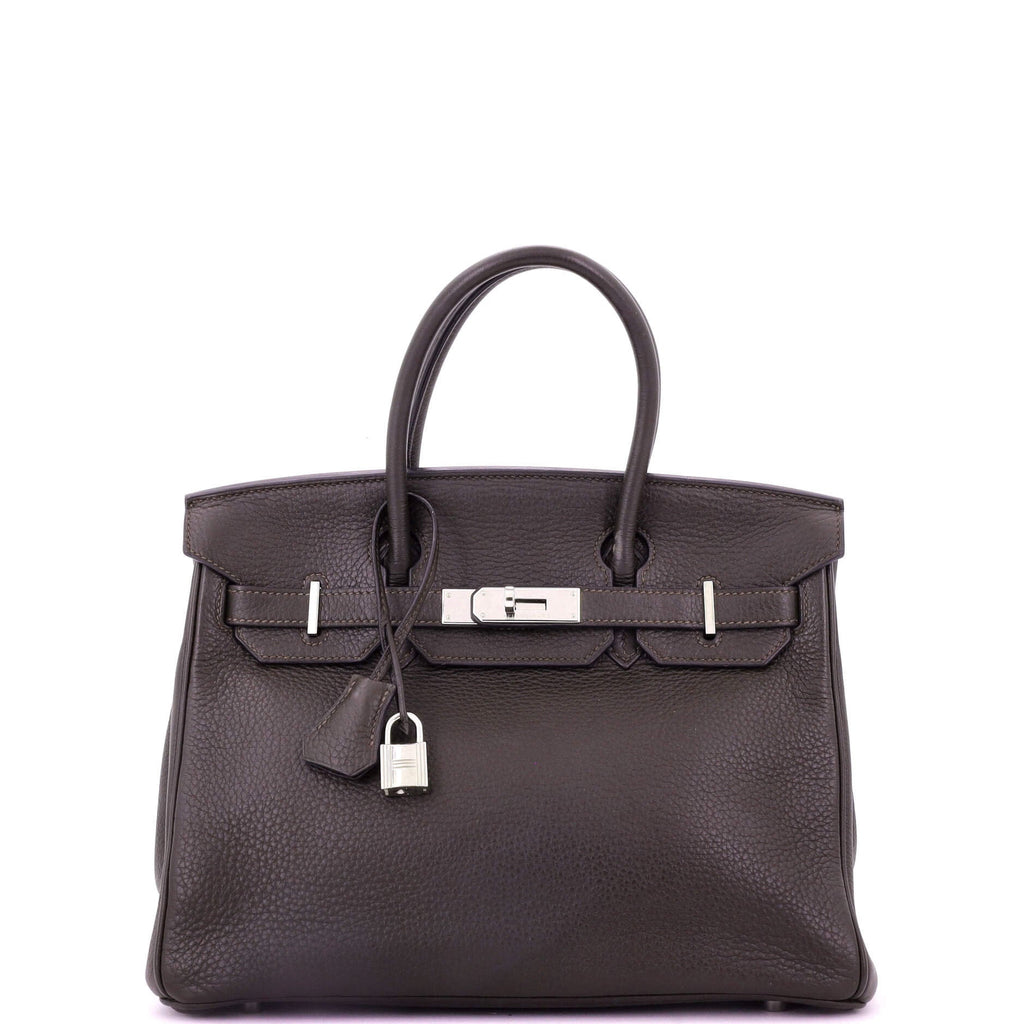 Birkin Handbag Ebene Clemence with Palladium Hardware 30