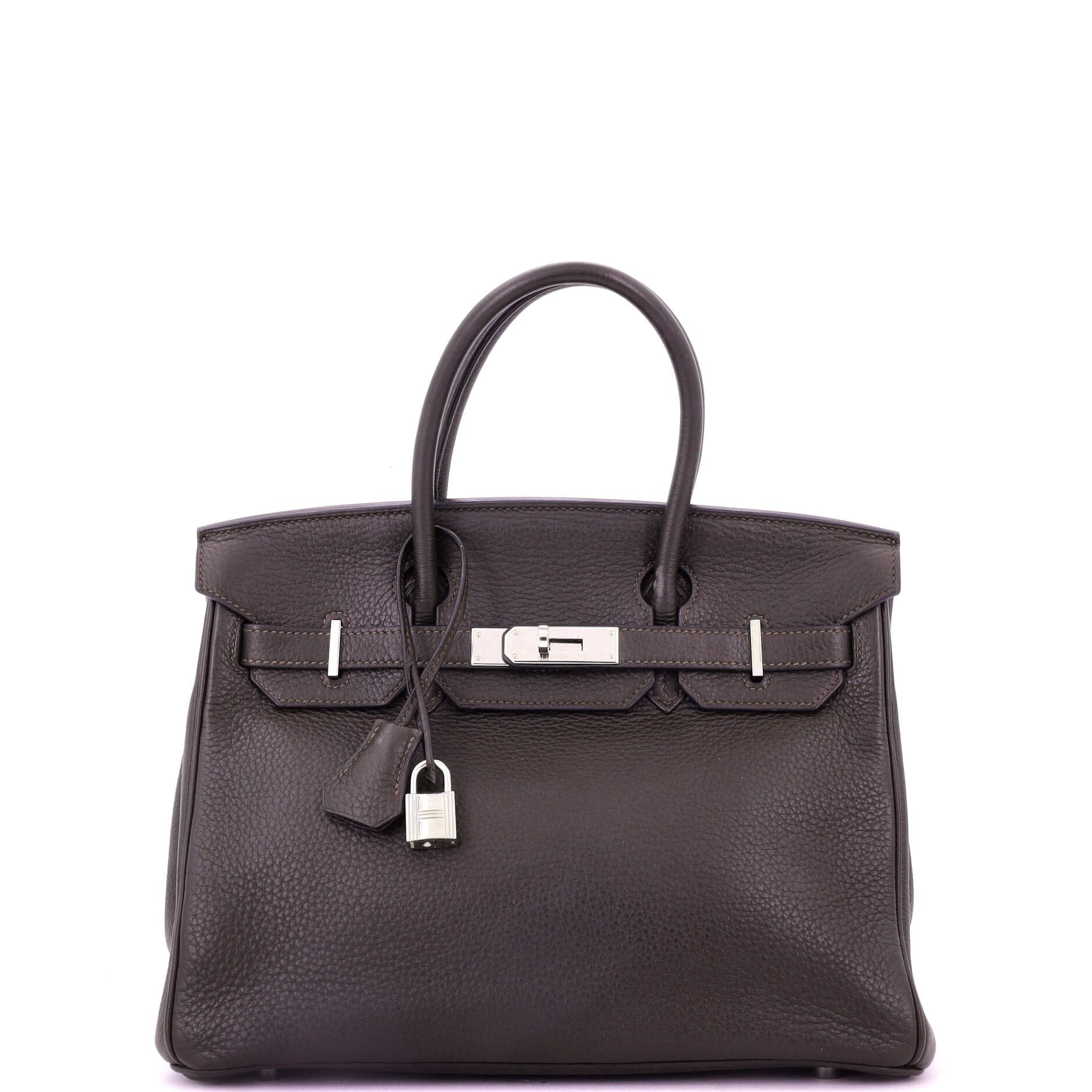 Birkin Handbag Ebene Clemence with Palladium Hardware 30