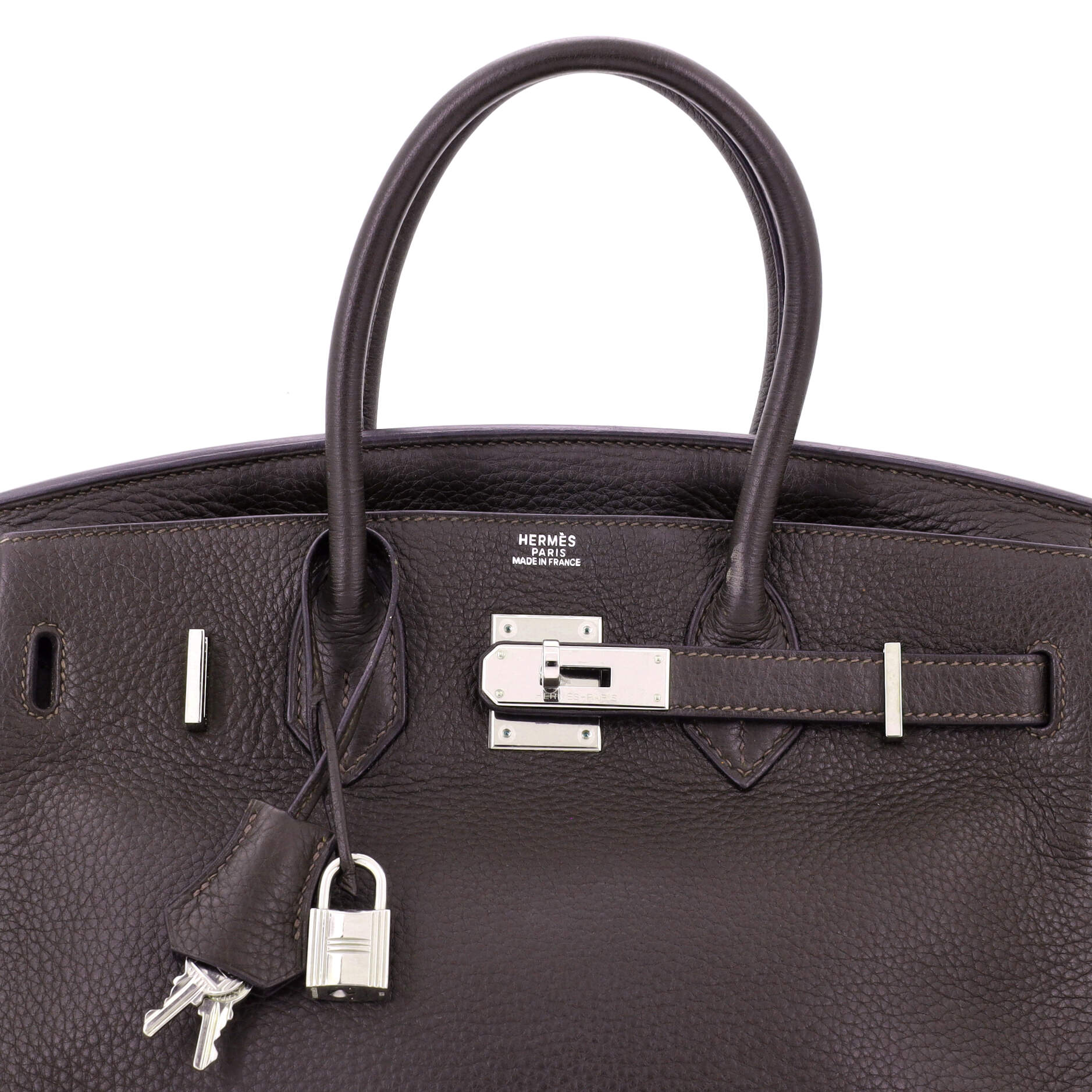 Birkin Handbag Ebene Clemence with Palladium Hardware 30