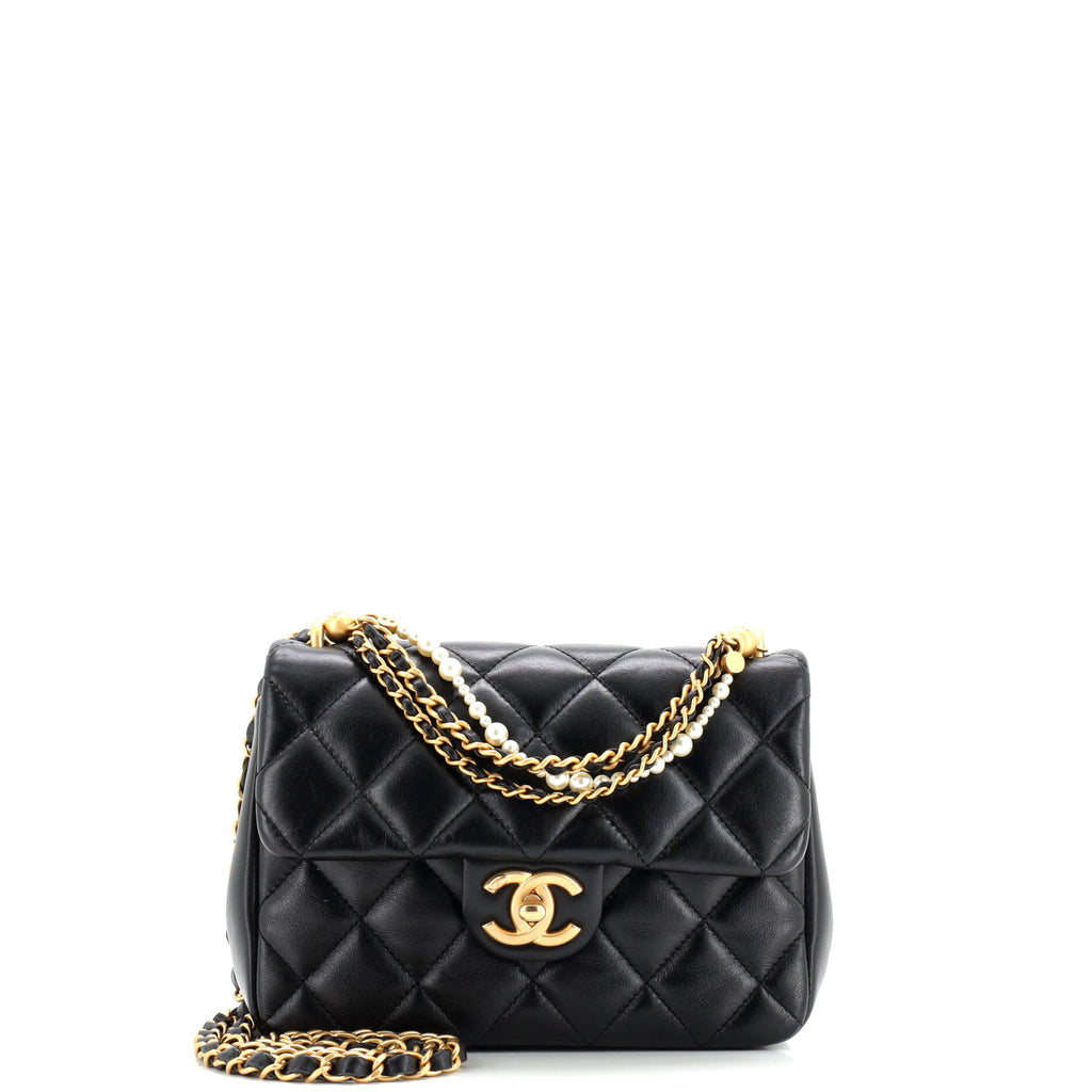 Pearl Twist Square Flap Bag Quilted Shiny Lambskin Mini