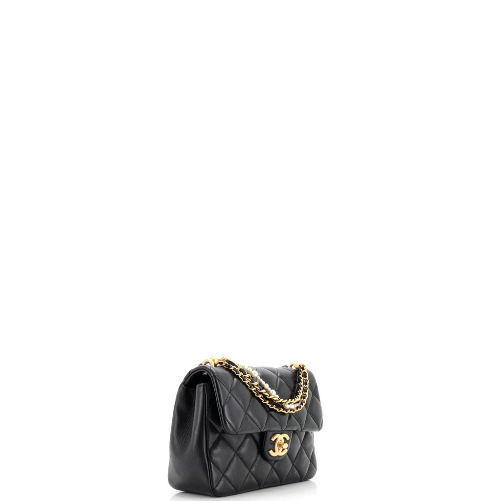 Pearl Twist Square Flap Bag Quilted Shiny Lambskin Mini