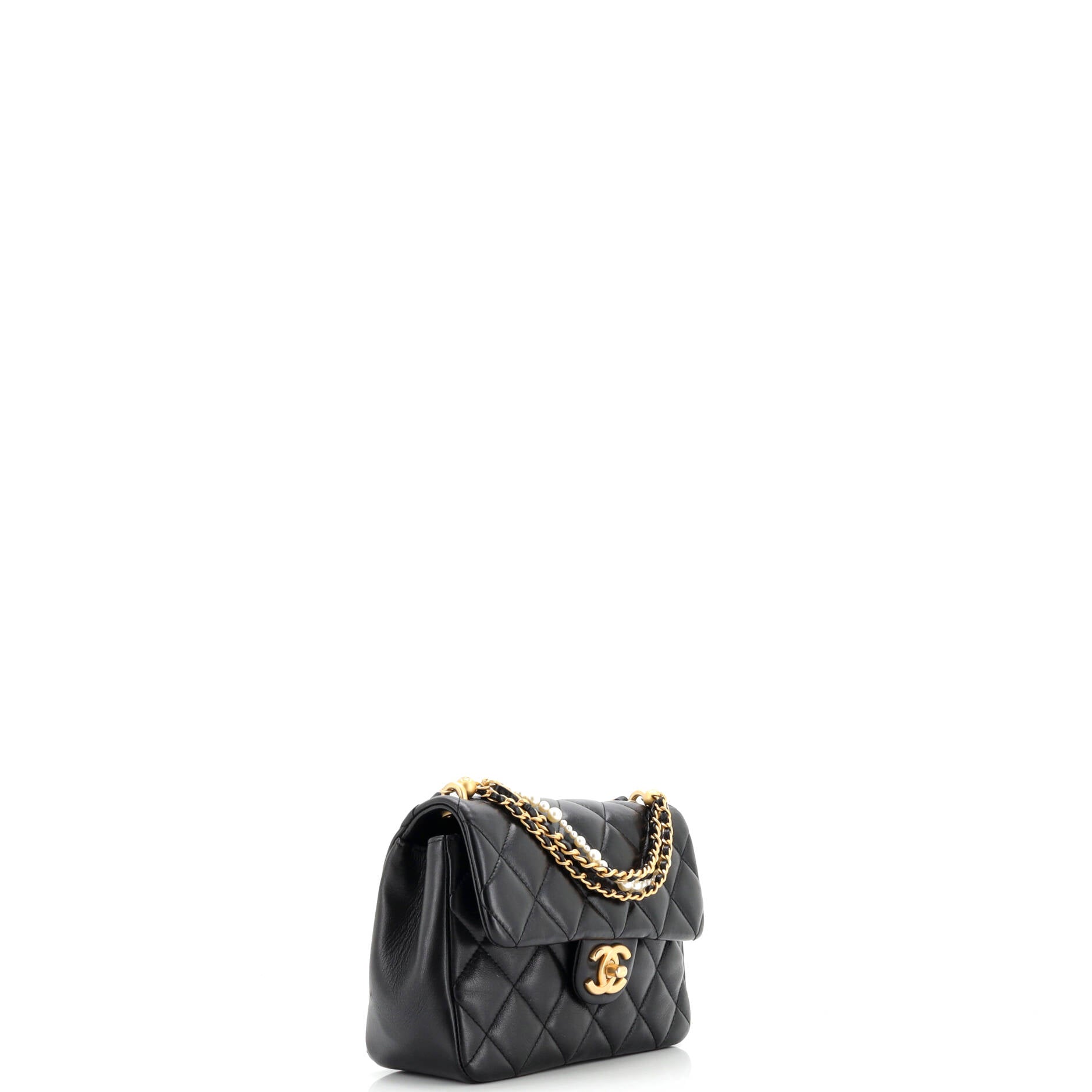 Pearl Twist Square Flap Bag Quilted Shiny Lambskin Mini