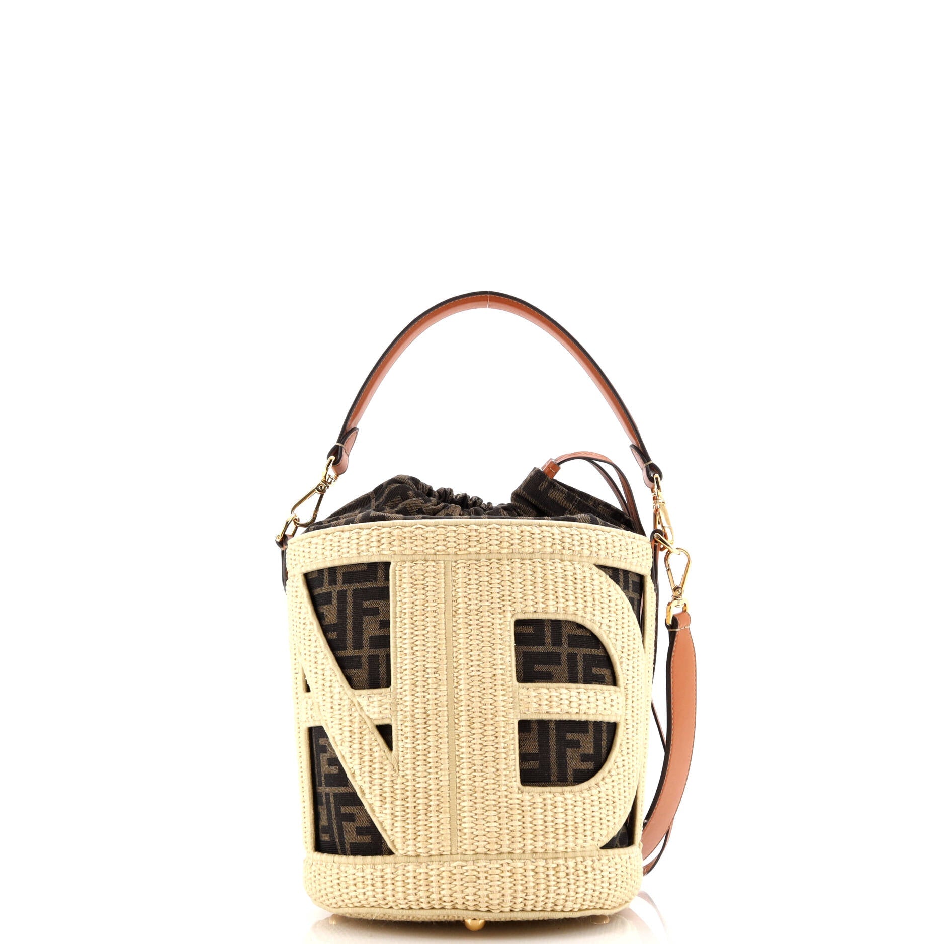 Step Out Bucket Bag Straw and Zucca Canvas Medium