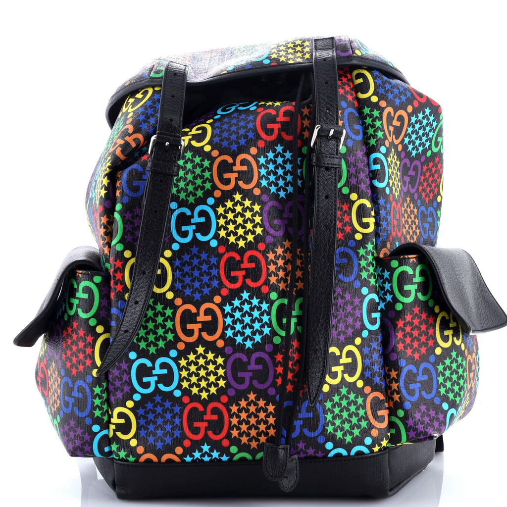 Double Pocket Belt Backpack Psychedelic Print GG Coated Canvas Medium