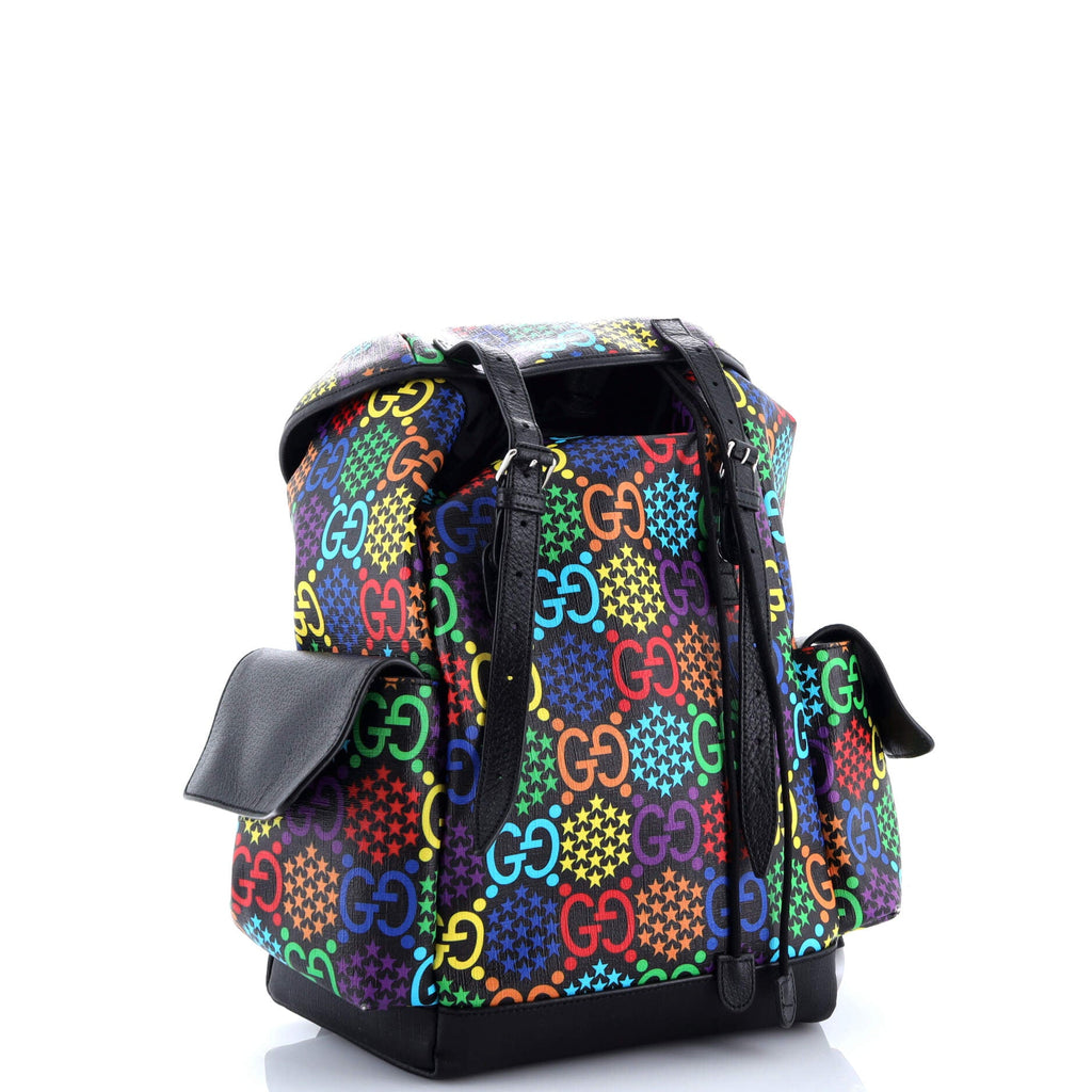 Double Pocket Belt Backpack Psychedelic Print GG Coated Canvas Medium