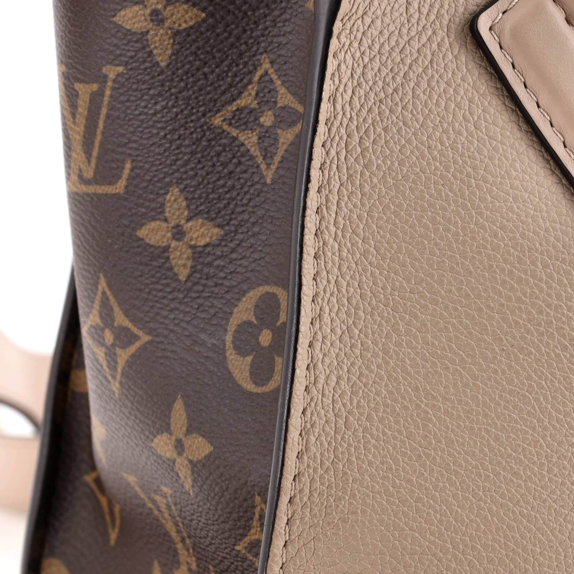 On My Side Tote Leather with Monogram Canvas PM