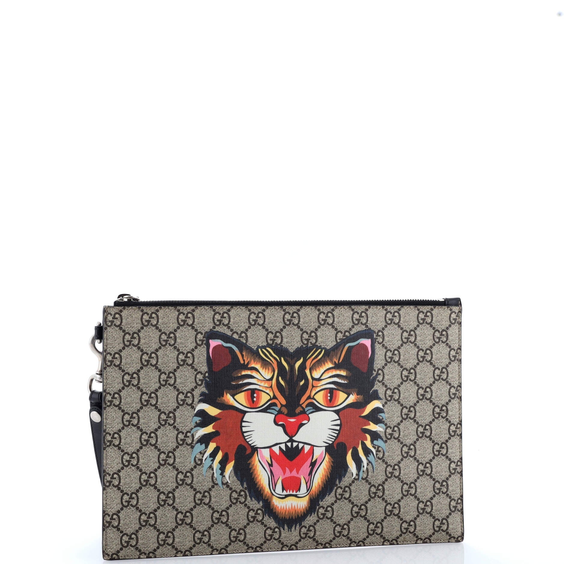 Zipped Pouch Angry Cat GG Coated Canvas Large