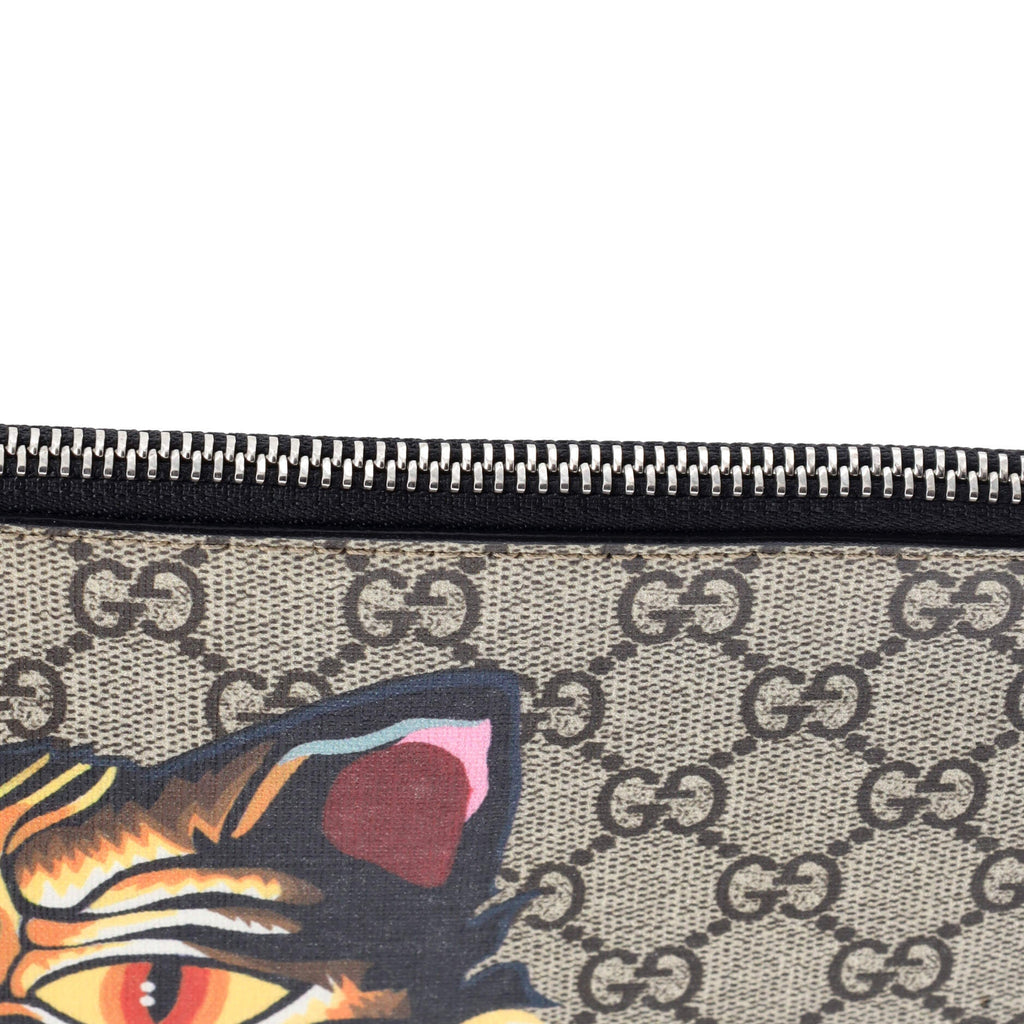 Zipped Pouch Angry Cat GG Coated Canvas Large
