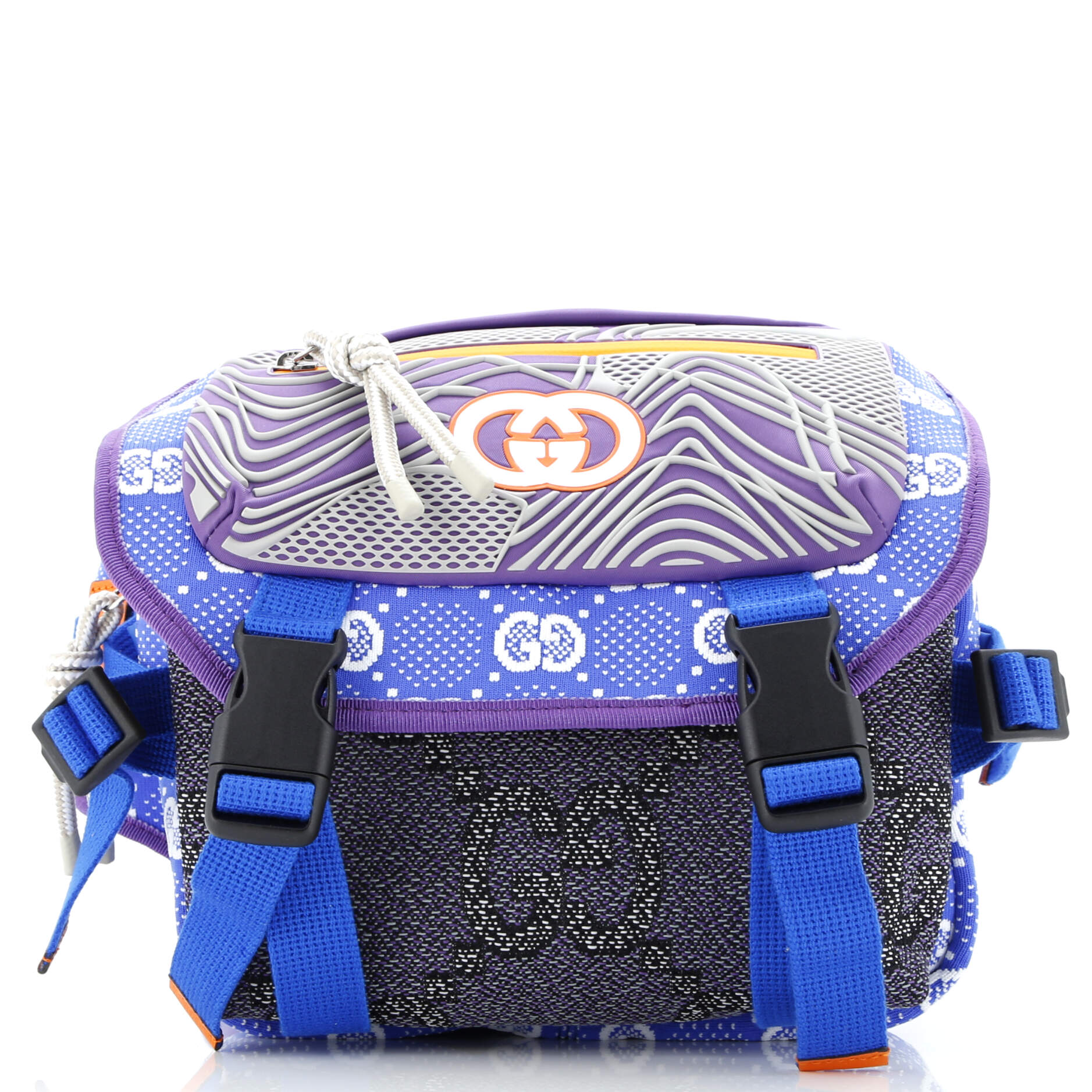Buckle Flap Chest Strap Backpack GG Fabric with Rubber