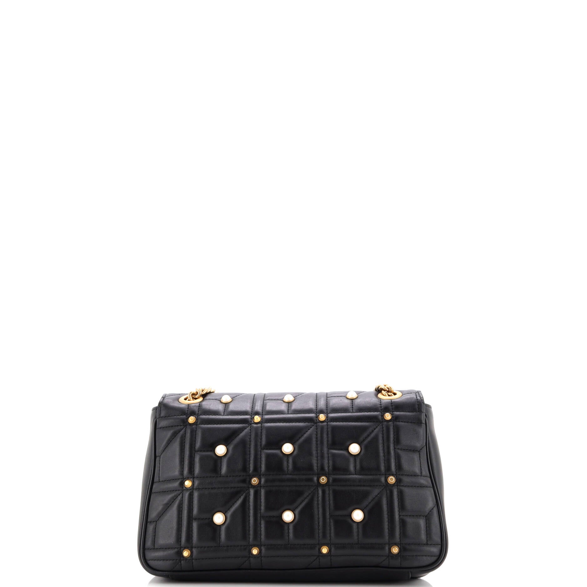 Pearly GG Marmont Flap Bag Embellished Matelasse Leather Medium