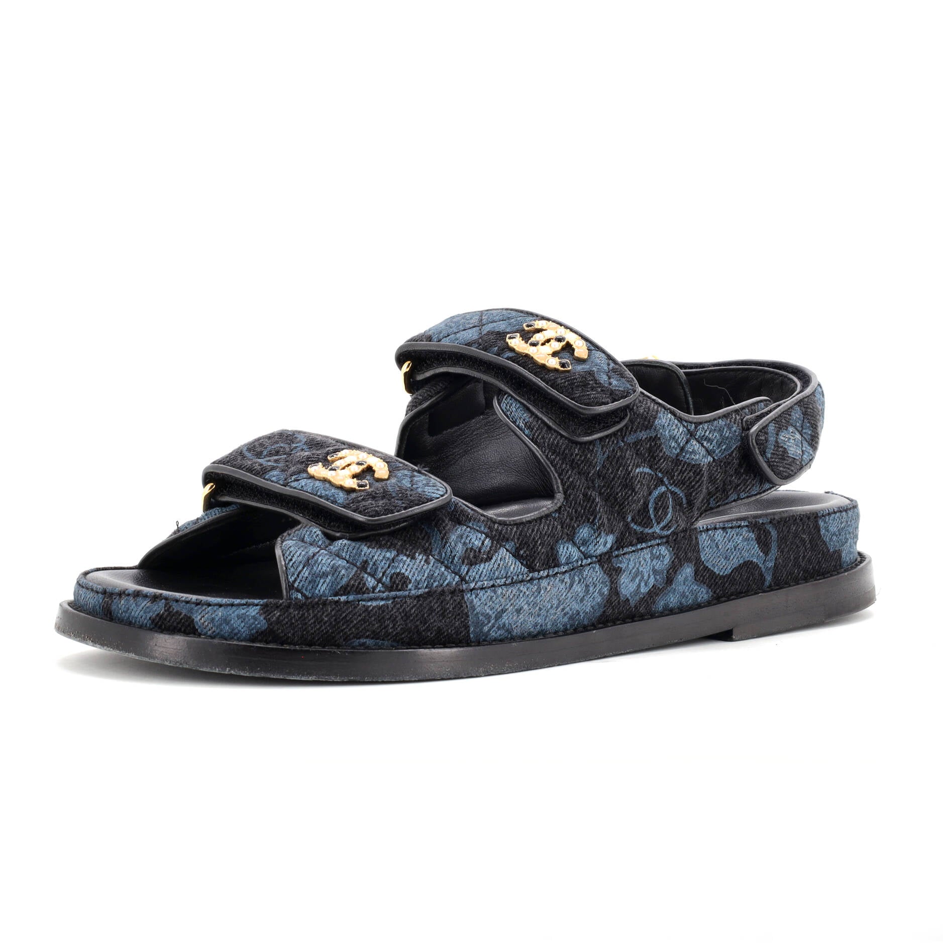 Women's Velcro Dad Sandals Quilted Printed Denim