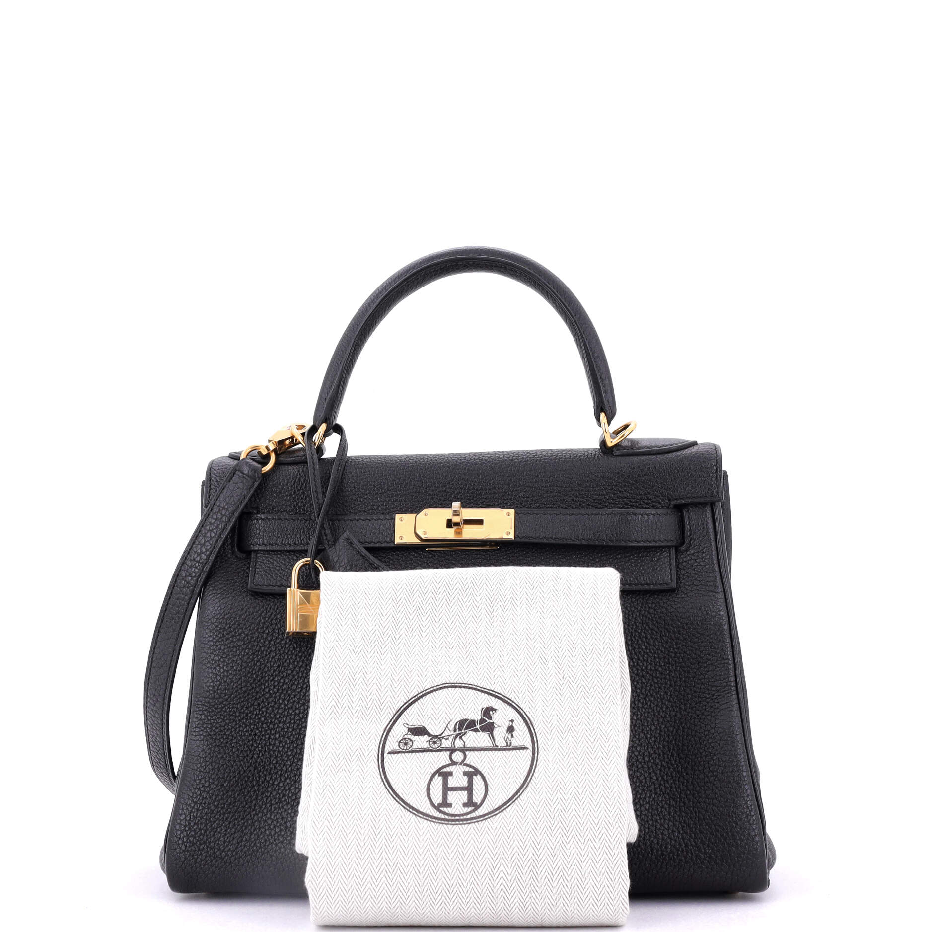 Kelly Handbag Noir Novillo with Gold Hardware 28