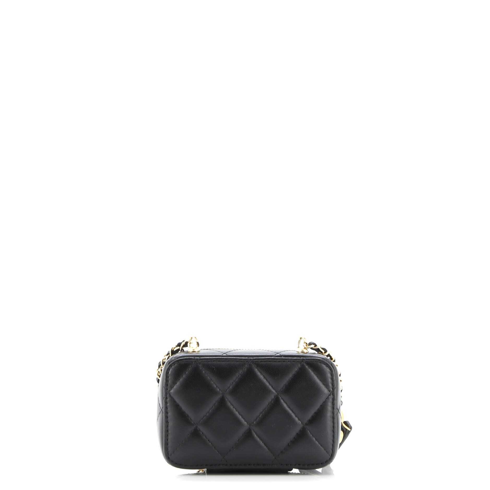 Golden Plate Zip Around Vanity Case with Chain Quilted Metal and Lambskin Extra Mini