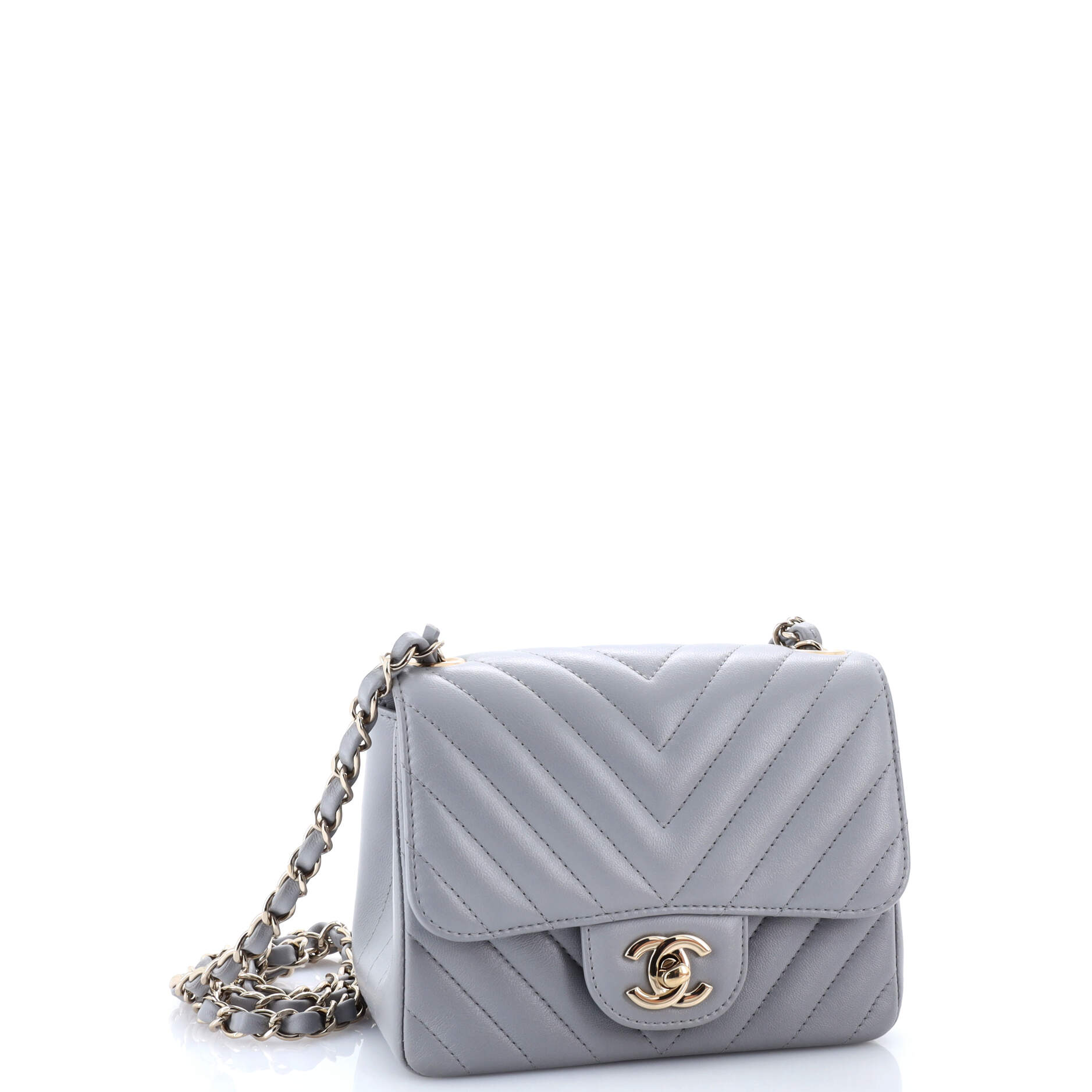 Square Classic Single Flap Bag Chevron Lambskin Mini
