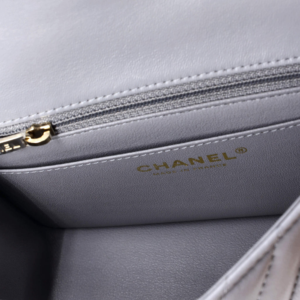 Square Classic Single Flap Bag Chevron Lambskin Mini