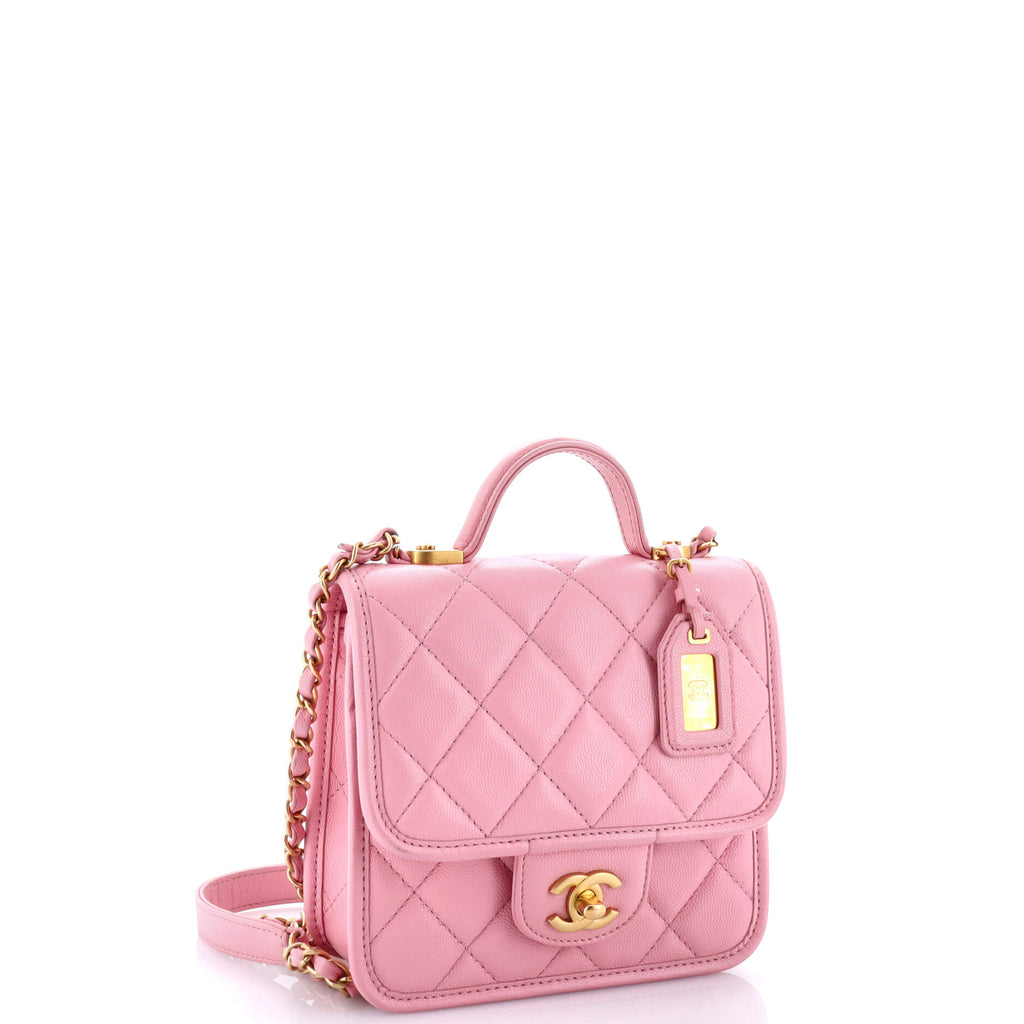 School Memory Top Handle Flap Bag Quilted Caviar Mini