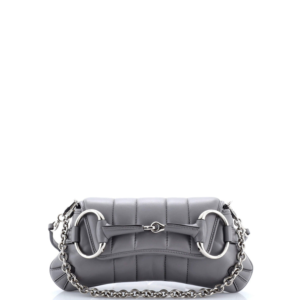 Horsebit Chain Shoulder Bag Vertical Quilted Leather Small