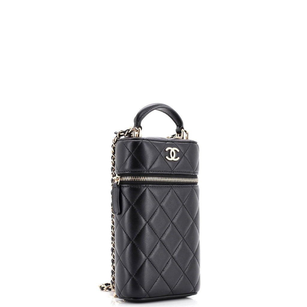 Classic Vanity Top Handle Phone Holder with Chain Quilted Lambskin