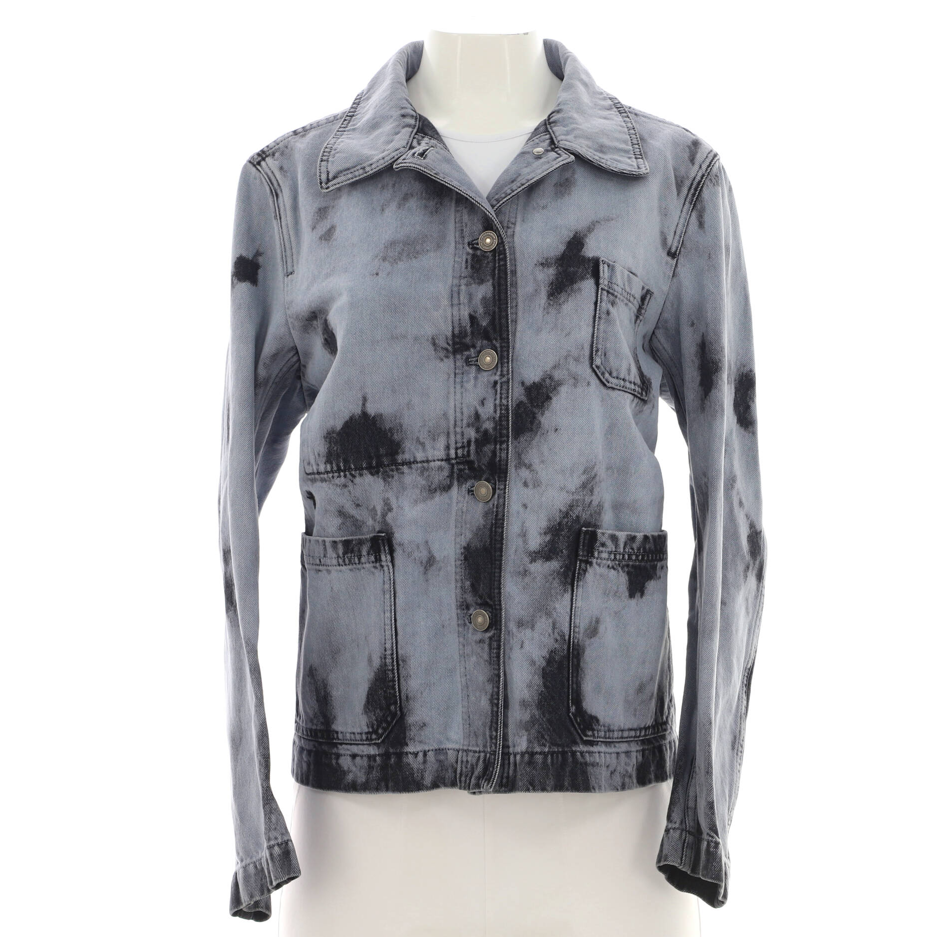 Women's Three Pocket Button Up Jacket Tie Dye Printed Denim