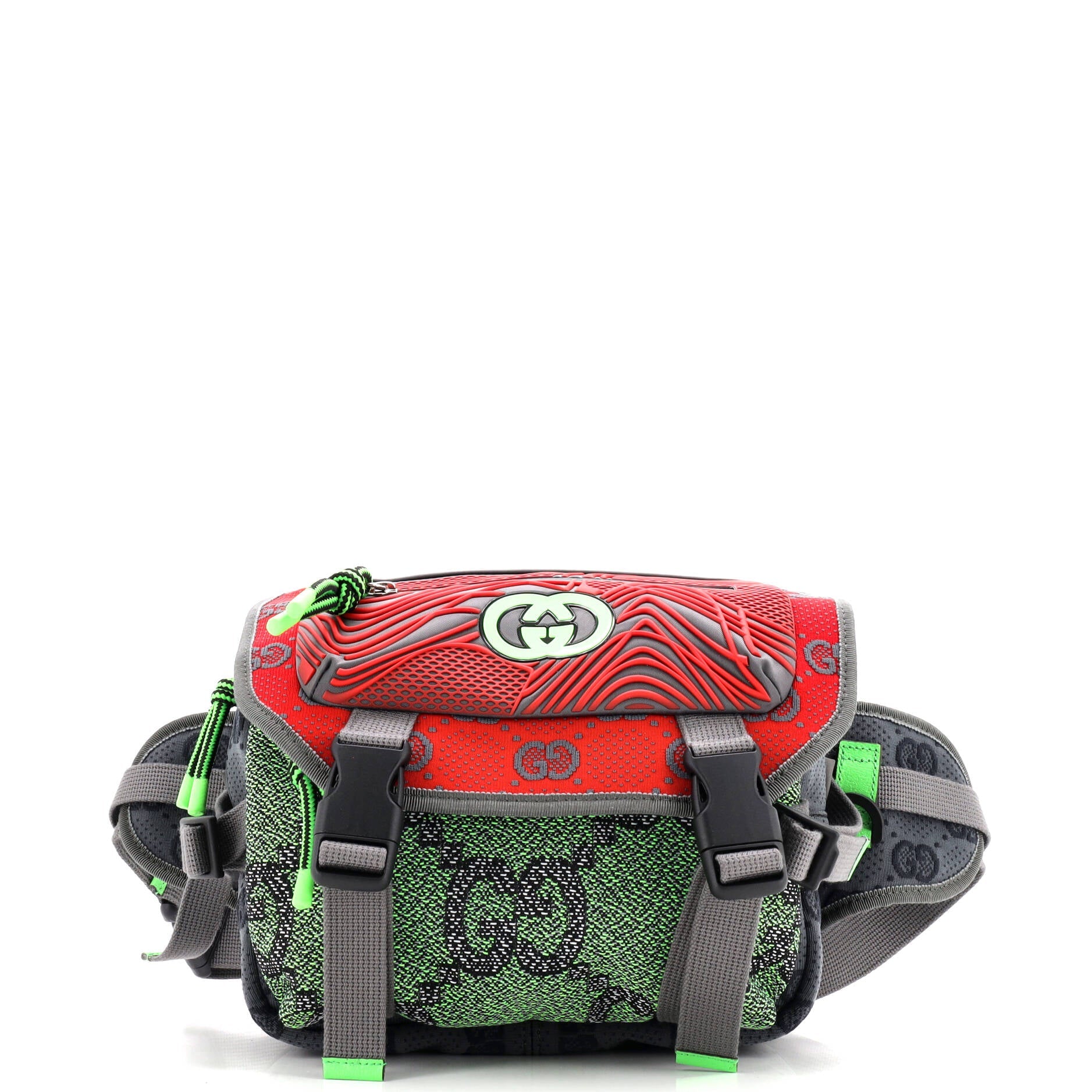Buckle Flap Chest Strap Backpack GG Fabric with Rubber