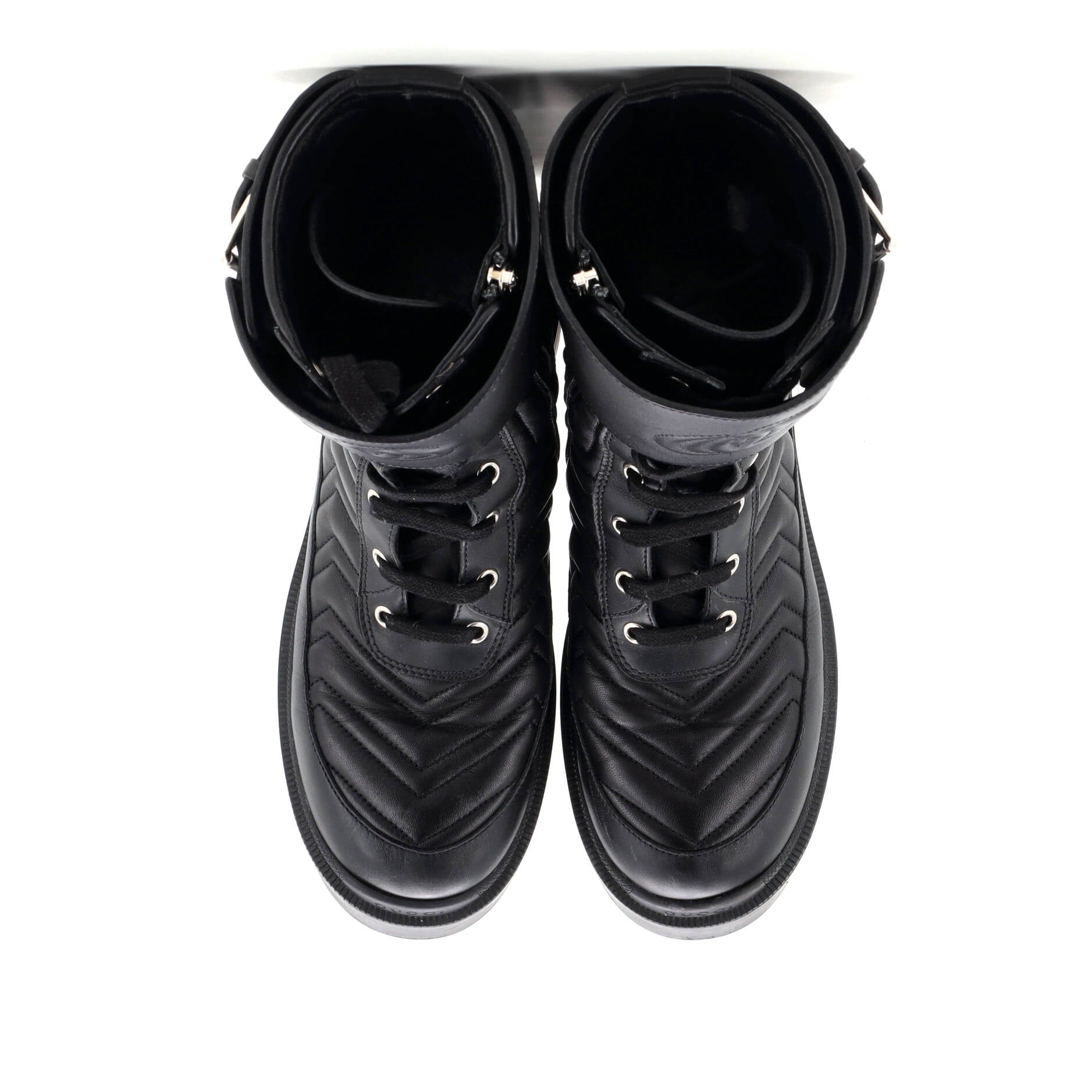 Women's GG Marmont Platform Combat Boots Matelasse Leather