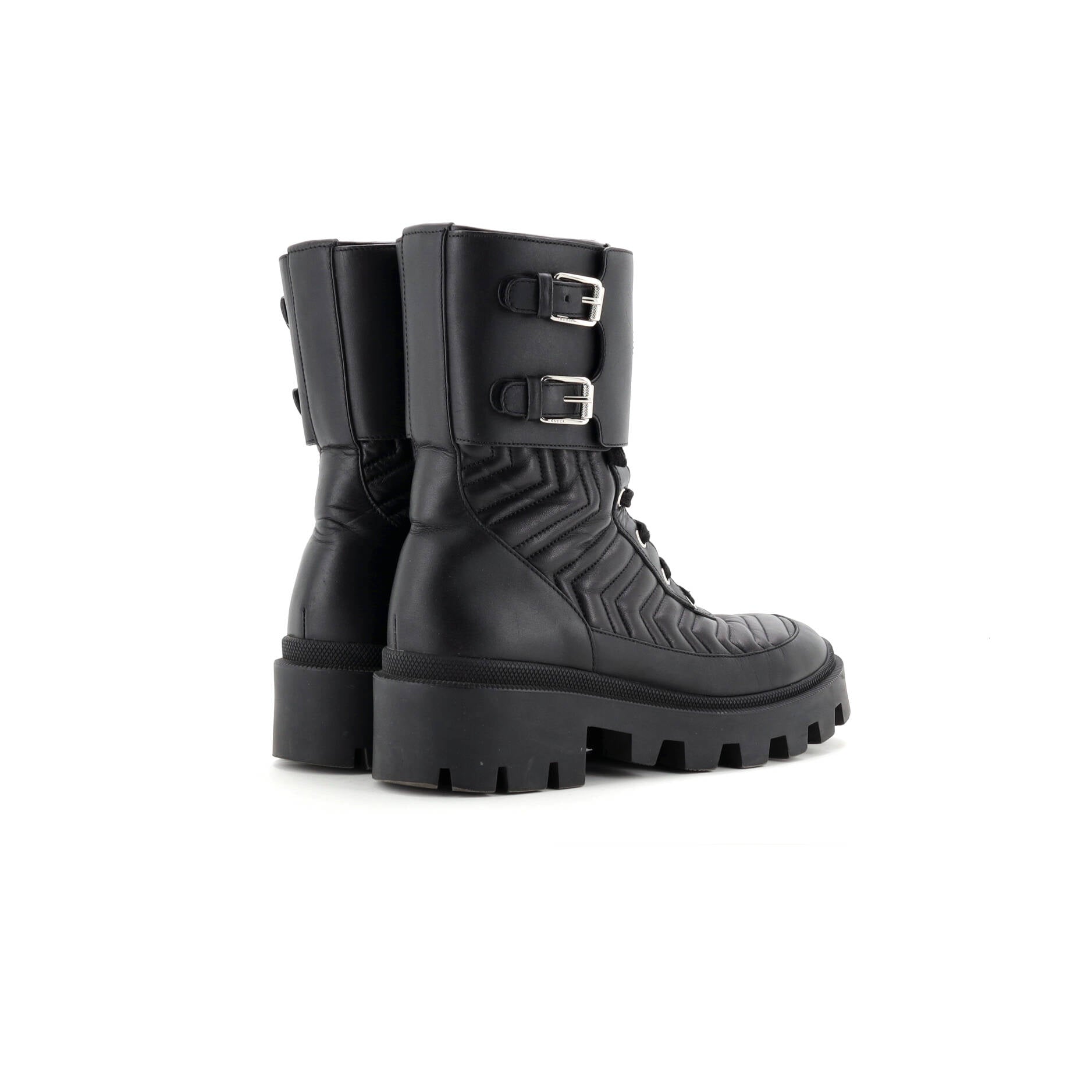 Women's GG Marmont Platform Combat Boots Matelasse Leather