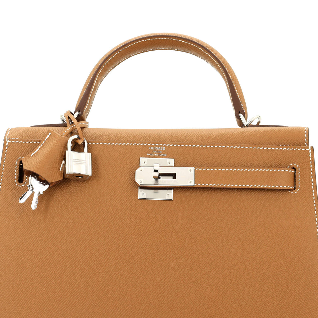 Kelly Handbag Gold Epsom with Palladium Hardware 28