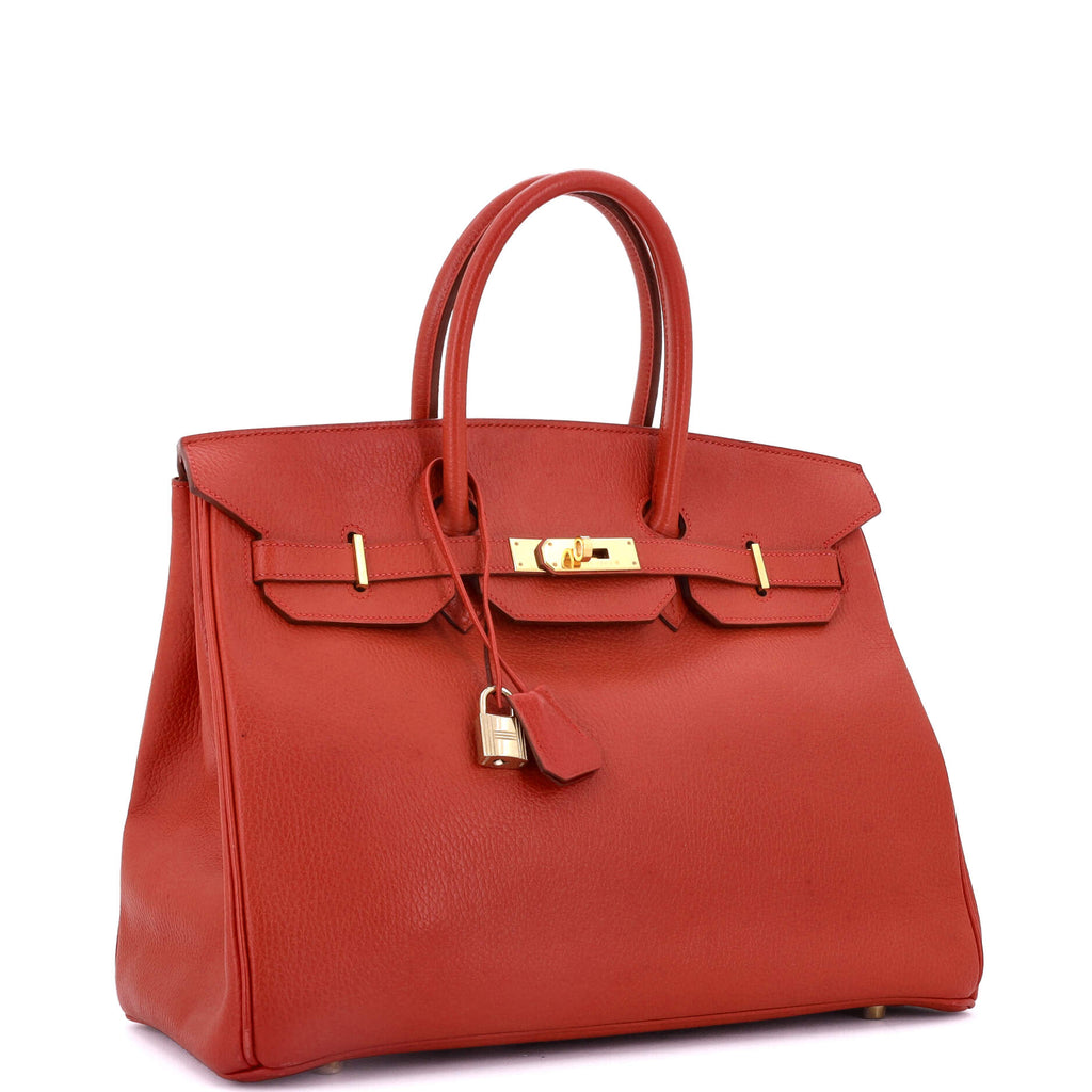 Birkin Handbag Rouge Vif Ardennes with Gold Hardware 35