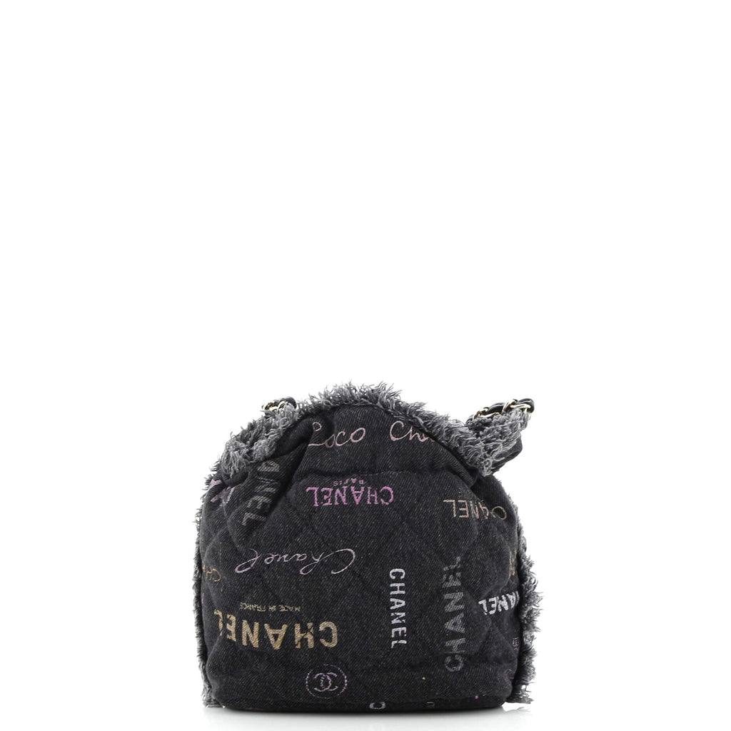 Denim Mood Chain Bucket Bag Logo Printed Quilted Fringe Denim Medium