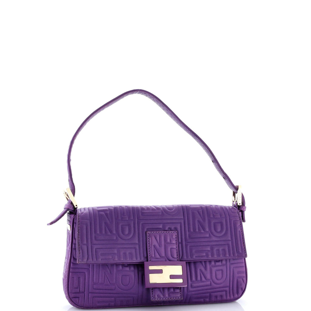 Baguette Bag Logo Embossed Leather Small