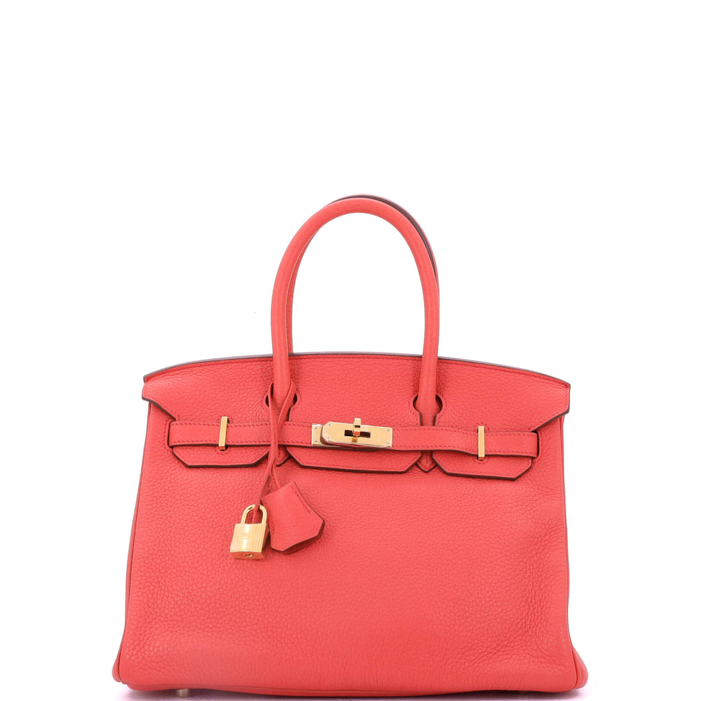 Birkin Handbag Bougainvillier Clemence with Gold Hardware 30