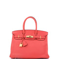Birkin Handbag Bougainvillier Clemence with Gold Hardware 30