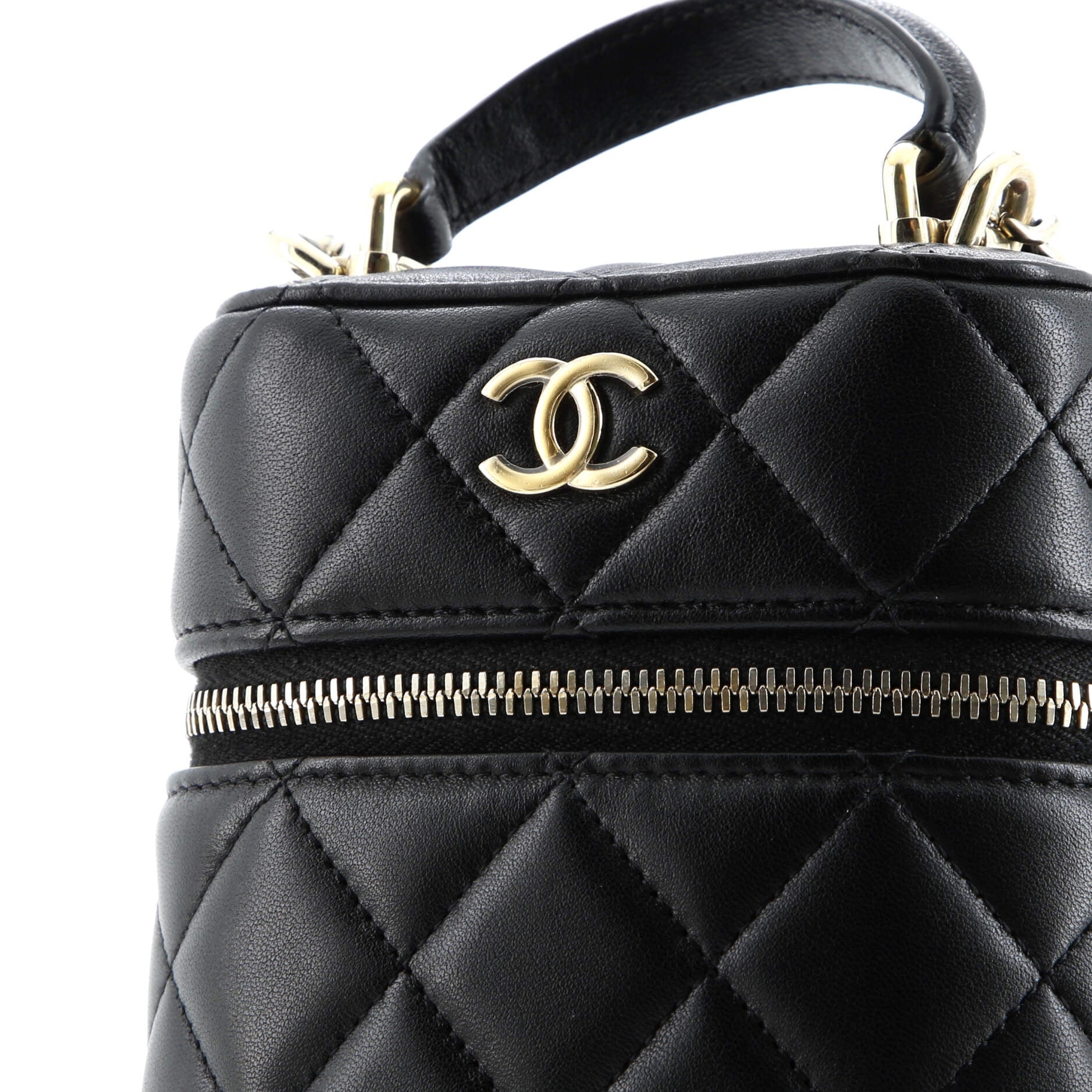 Classic Vanity Top Handle Phone Holder with Chain Quilted Lambskin