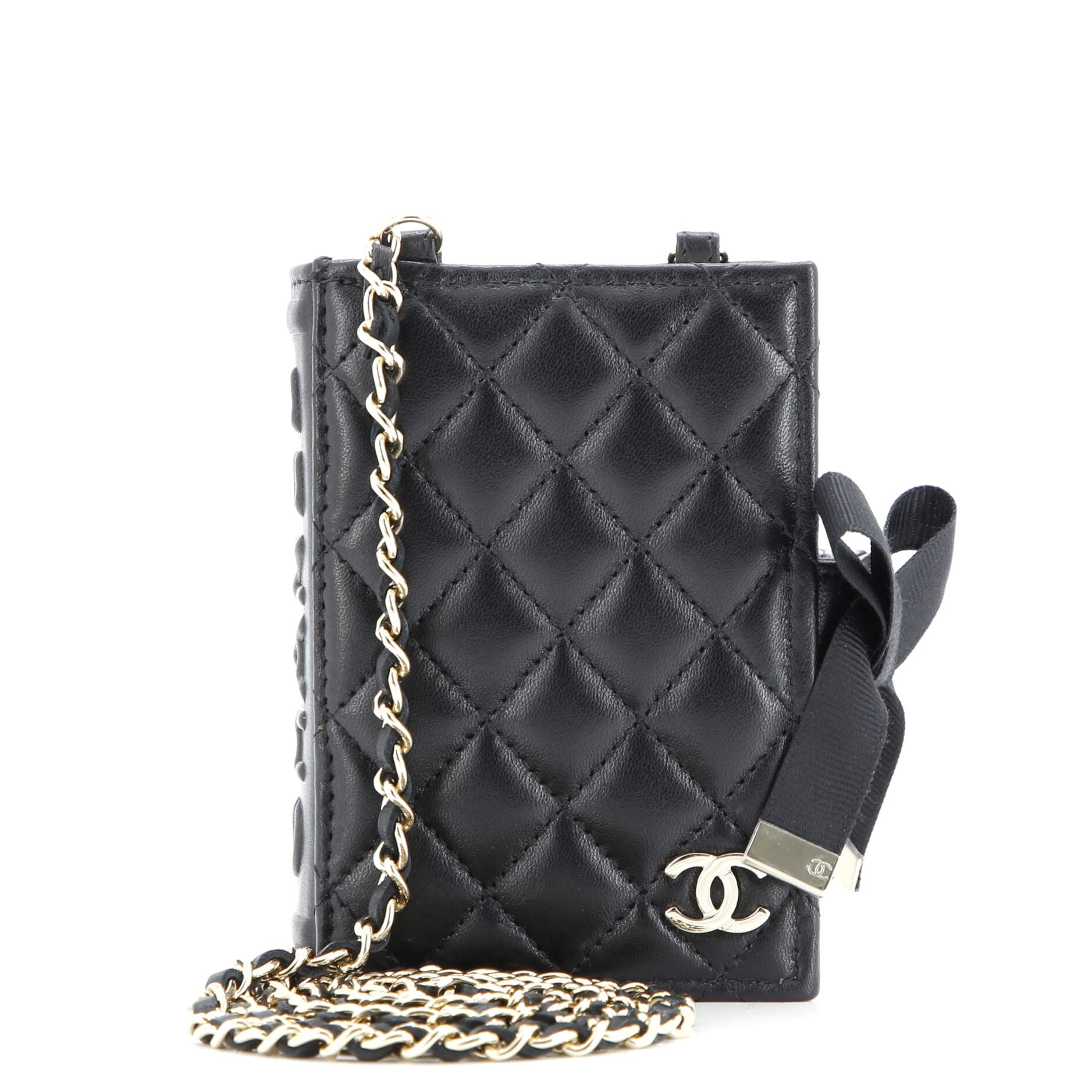 CC Book Card Holder with Chain Quilted Lambskin