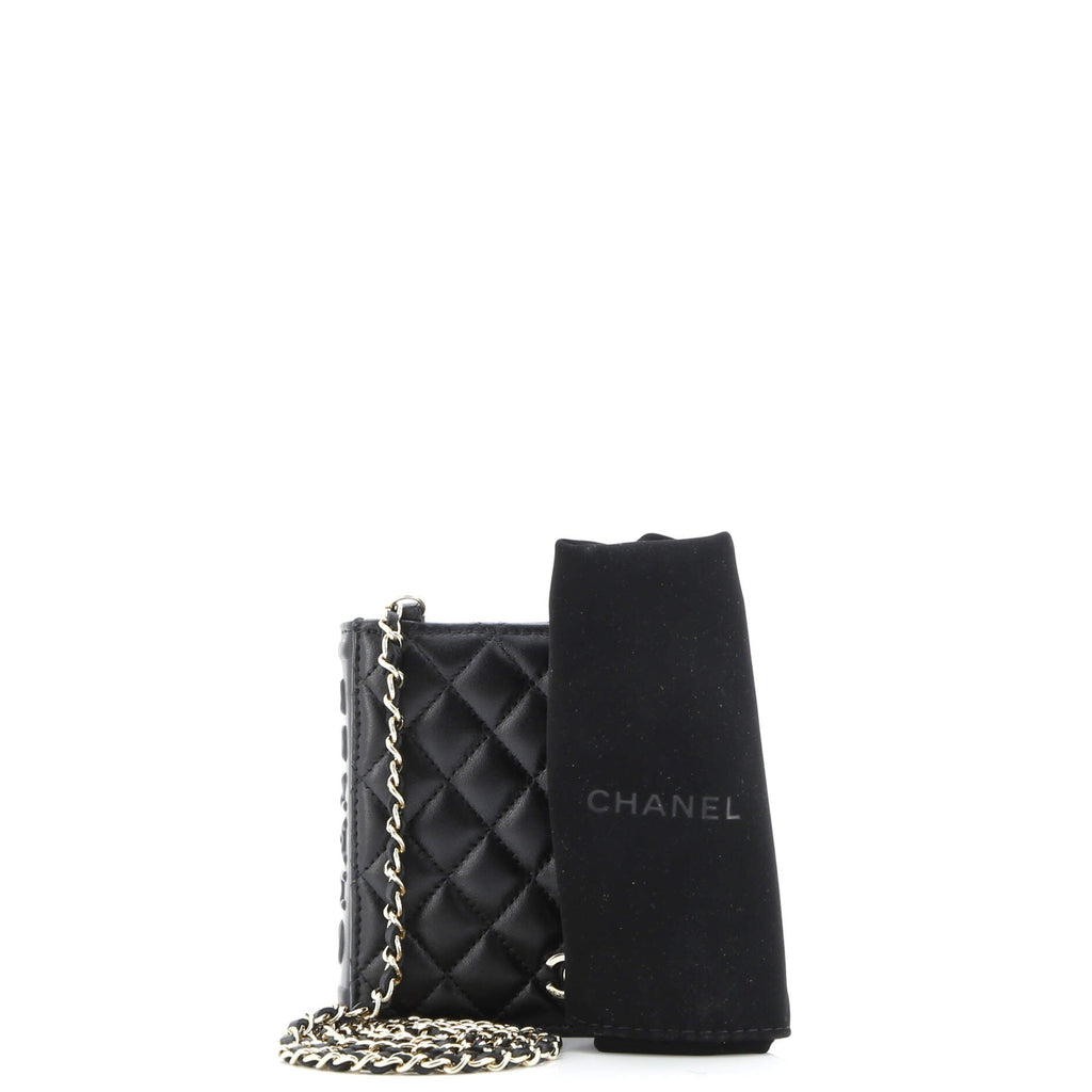 CC Book Card Holder with Chain Quilted Lambskin