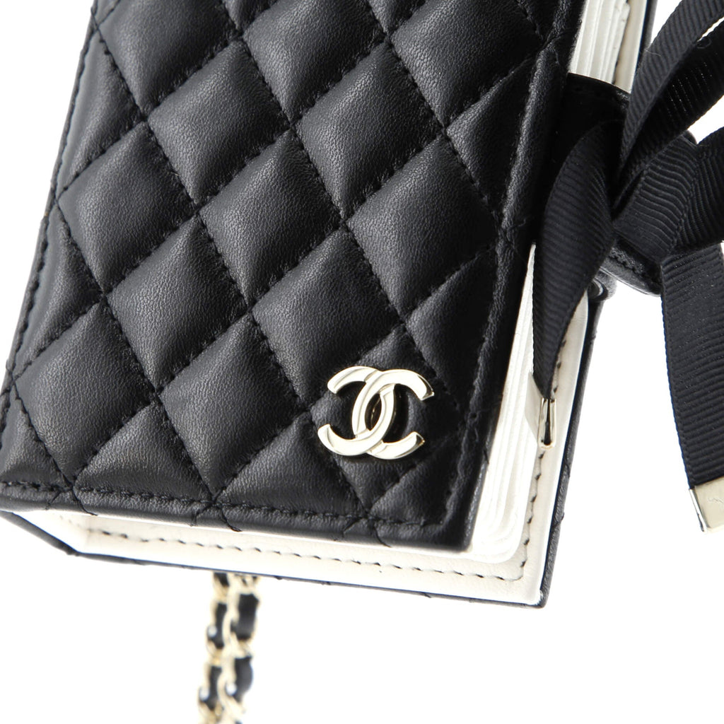 CC Book Card Holder with Chain Quilted Lambskin