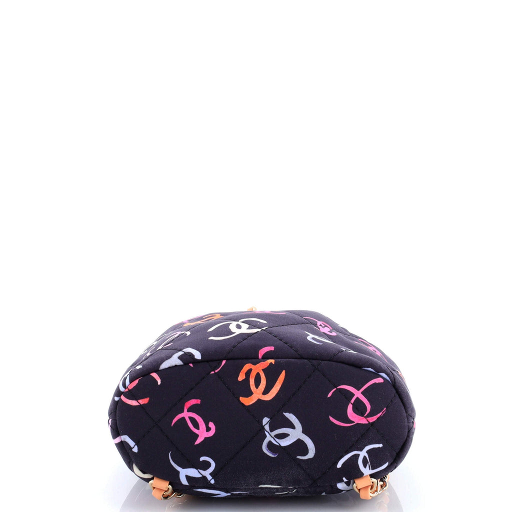 Logo Drawstring CC Bucket Backpack Quilted CC Printed Fabric Small