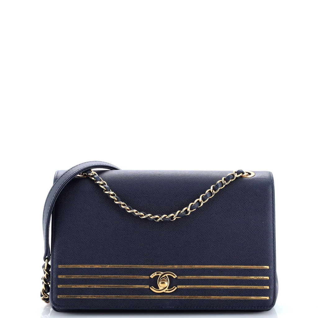 Captain Gold Flap Bag Embroidered Caviar Medium