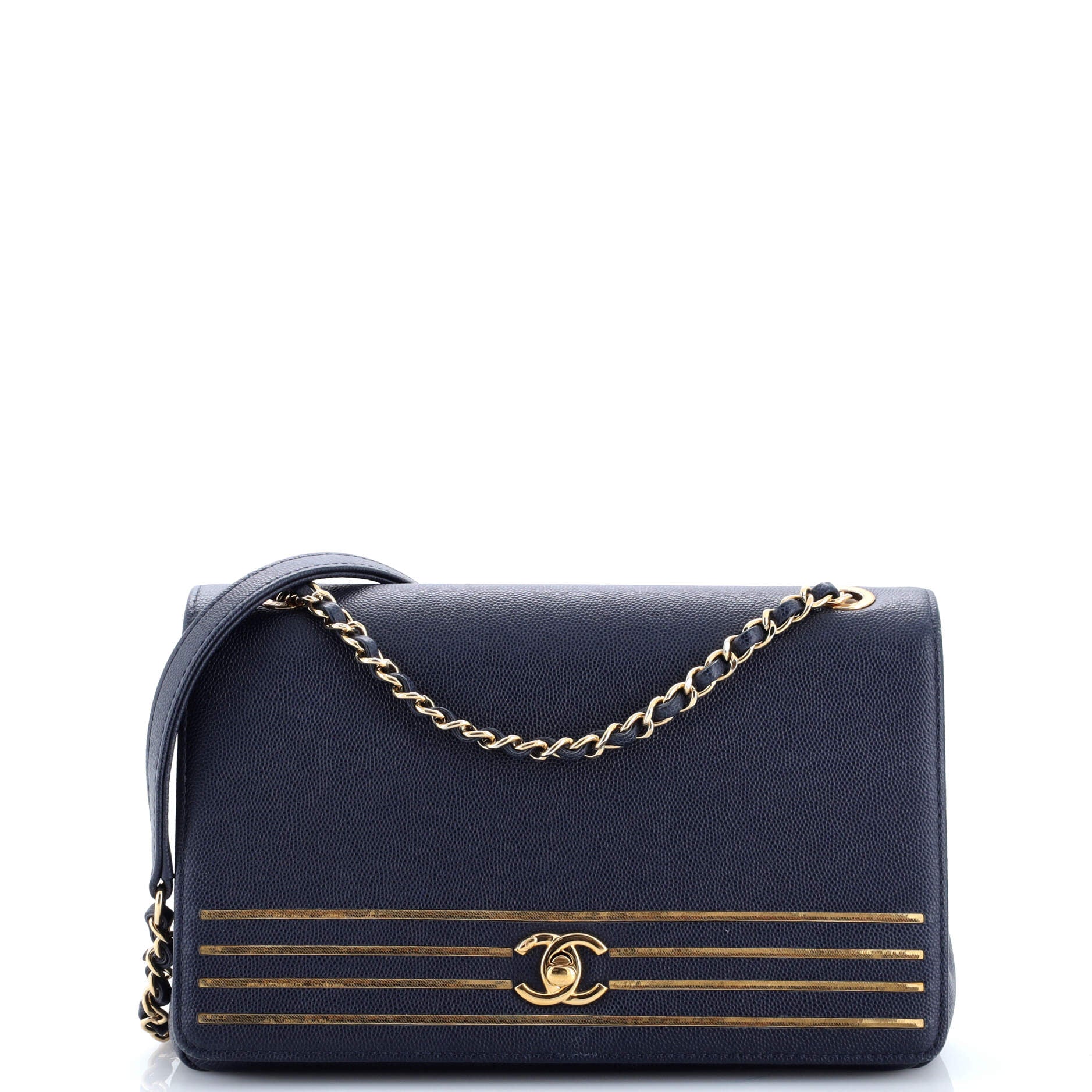 Captain Gold Flap Bag Embroidered Caviar Medium