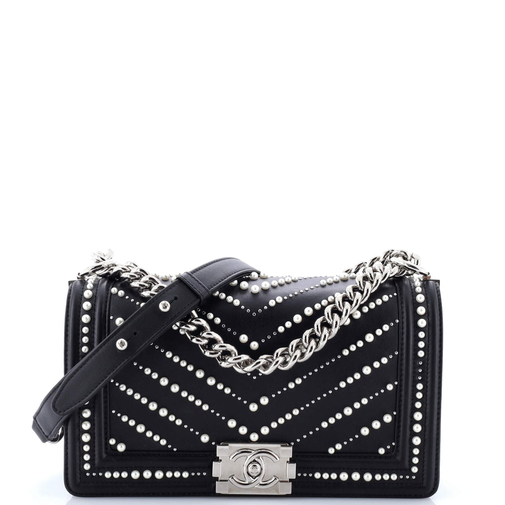 Boy Flap Bag Pearl Embellished Chevron Calfskin Old Medium