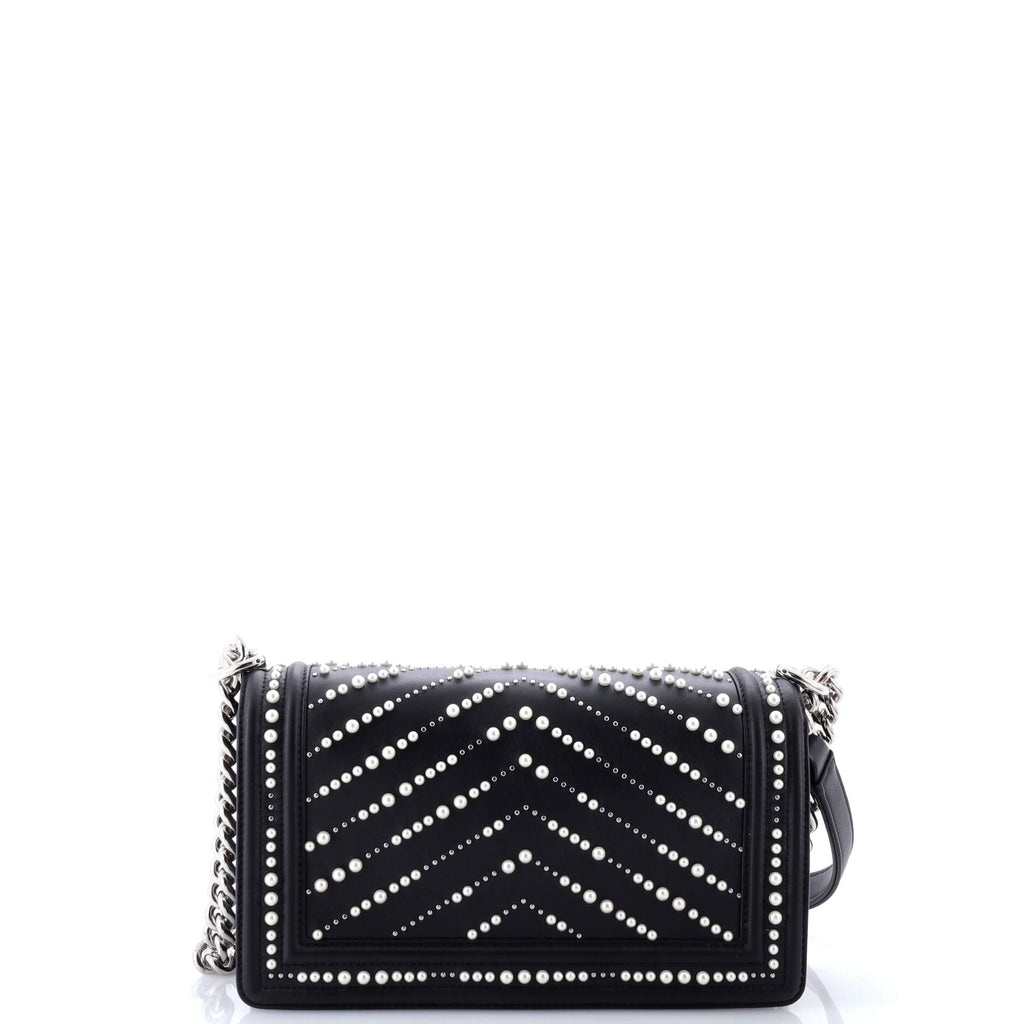 Boy Flap Bag Pearl Embellished Chevron Calfskin Old Medium