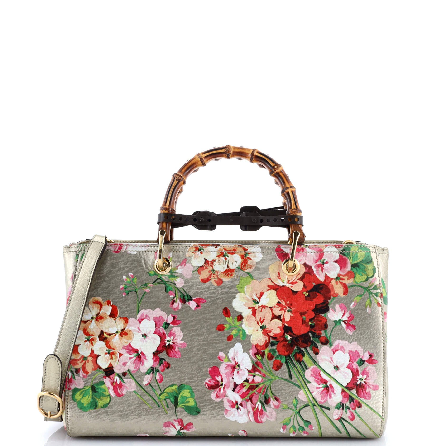 Bamboo Shopper Tote Blooms Print Leather Medium