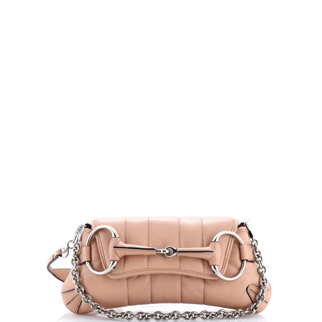 Horsebit Chain Shoulder Bag Vertical Quilted Leather Small