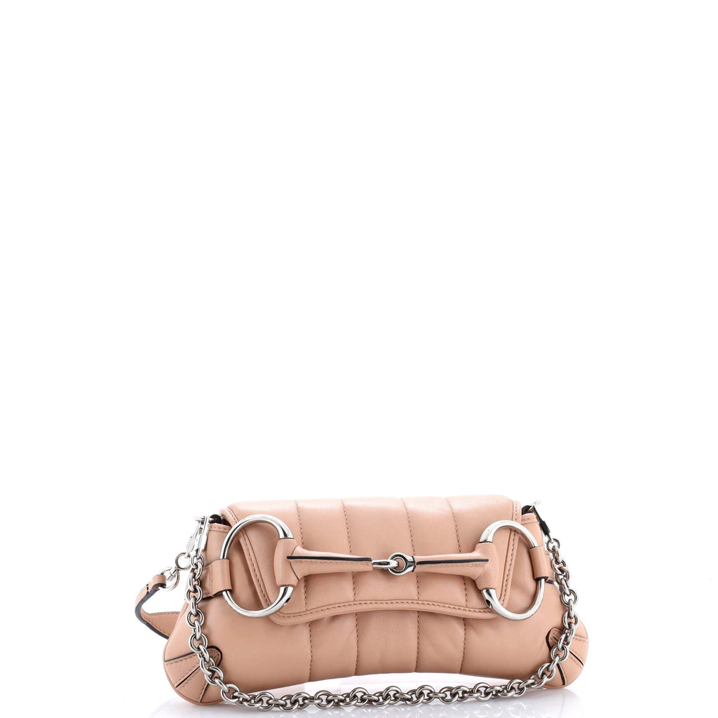Horsebit Chain Shoulder Bag Vertical Quilted Leather Small