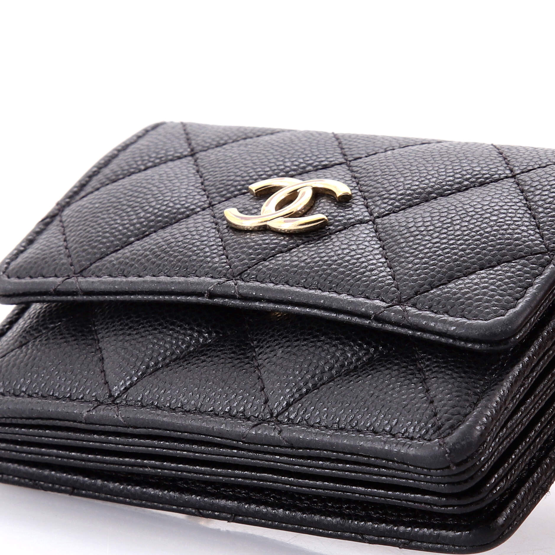 Flap Card Holder on Chain with Charms Quilted Caviar Mini