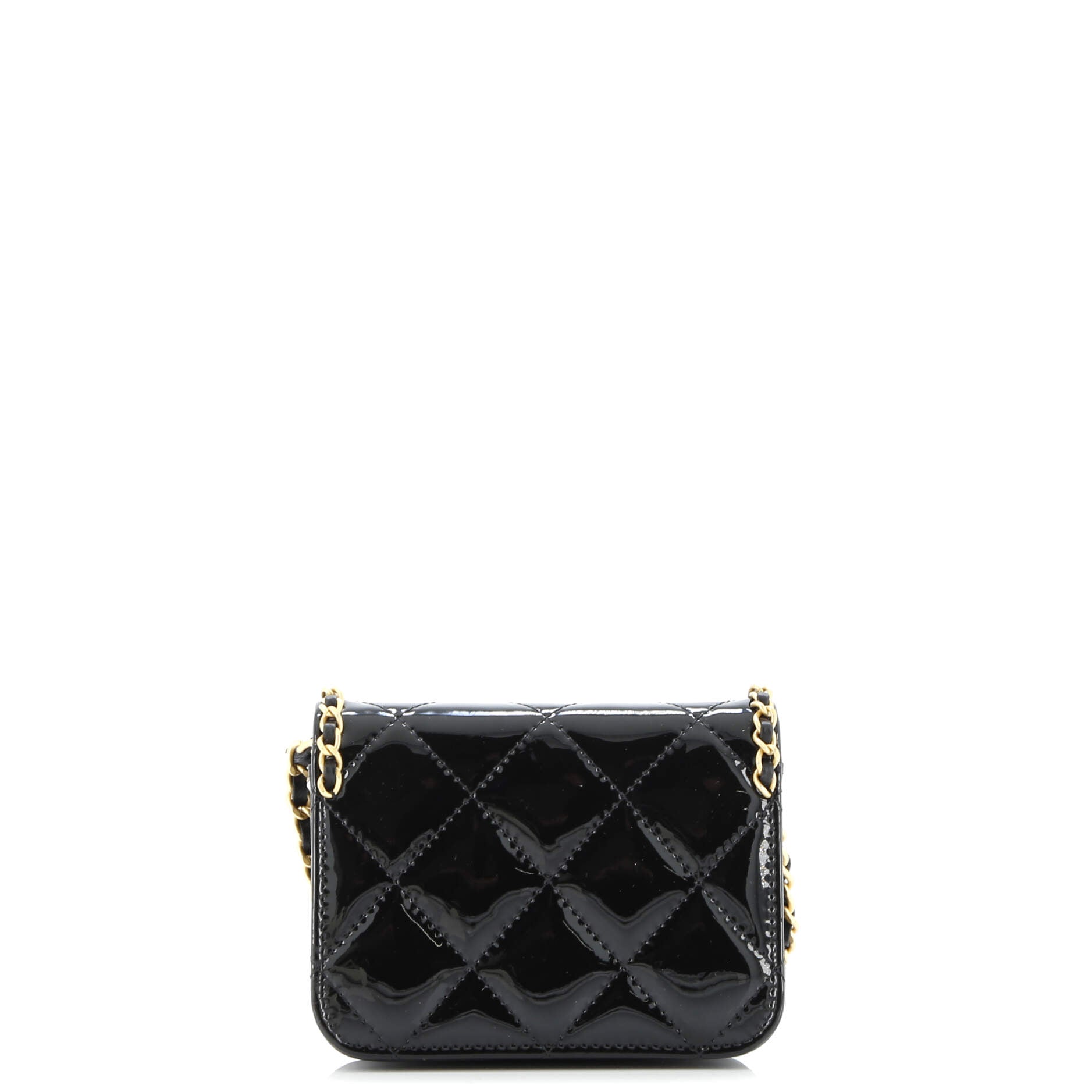 Heart Chain Flap Bag Quilted Patent Mini