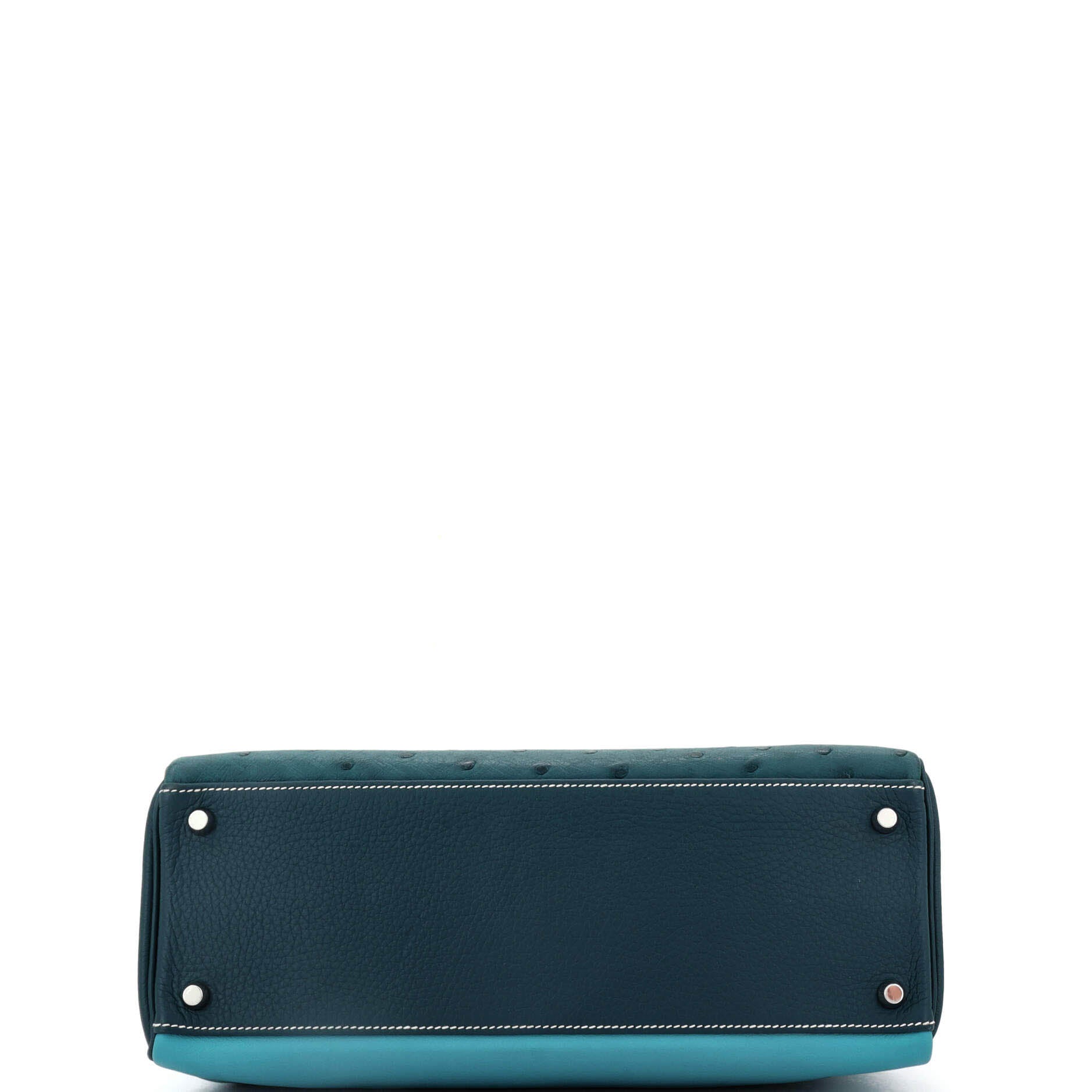 Kelly Handbag Tricolor Ostrich with Swift and Clemence and Palladium Hardware 32
