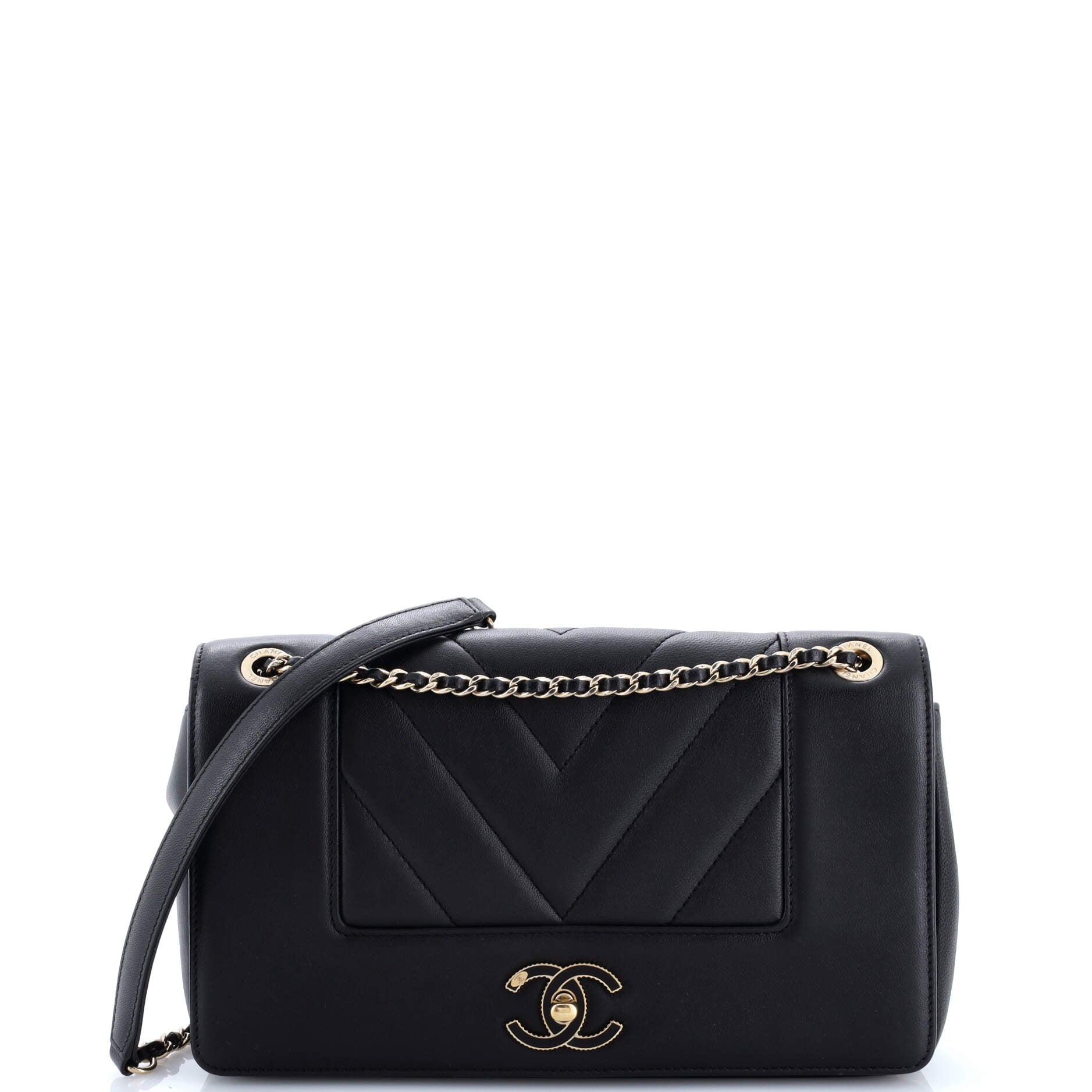 Mademoiselle Vintage Flap Bag Chevron Sheepskin Medium